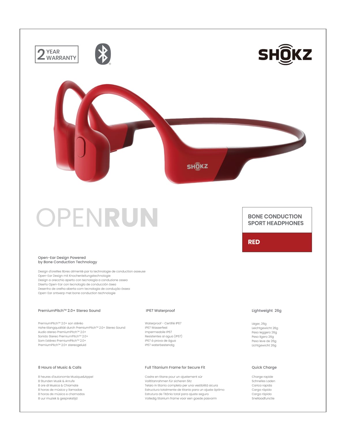 SHOKZ OpenRun (AfterShokz Aeropex) Open-Ear Bluetooth Bone Conduction Sports Headphones - Sweatproof Wireless Headset for Running, Cycling & Workouts - Built-in Mic, Lightweight Headband - Perfect for Gym, Jogging & Outdoor Activities