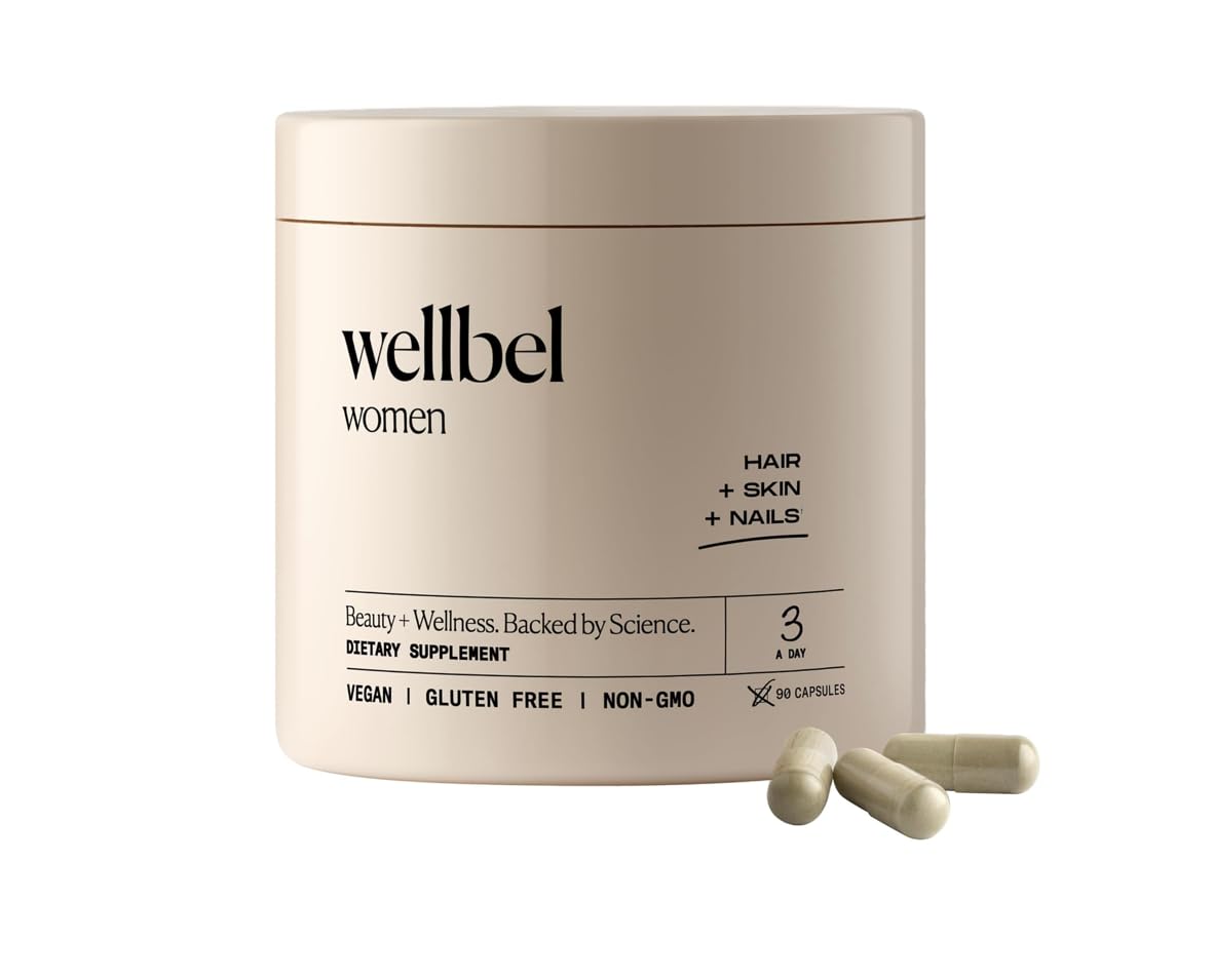 WELLBEL Vegan Hair Skin & Nails Supplement - Gluten Free Non-GMO Biotin Collagen Formula - 90 Capsules for Women's Beauty & Wellness - Perfect for Daily Nourishment & Healthy Growth