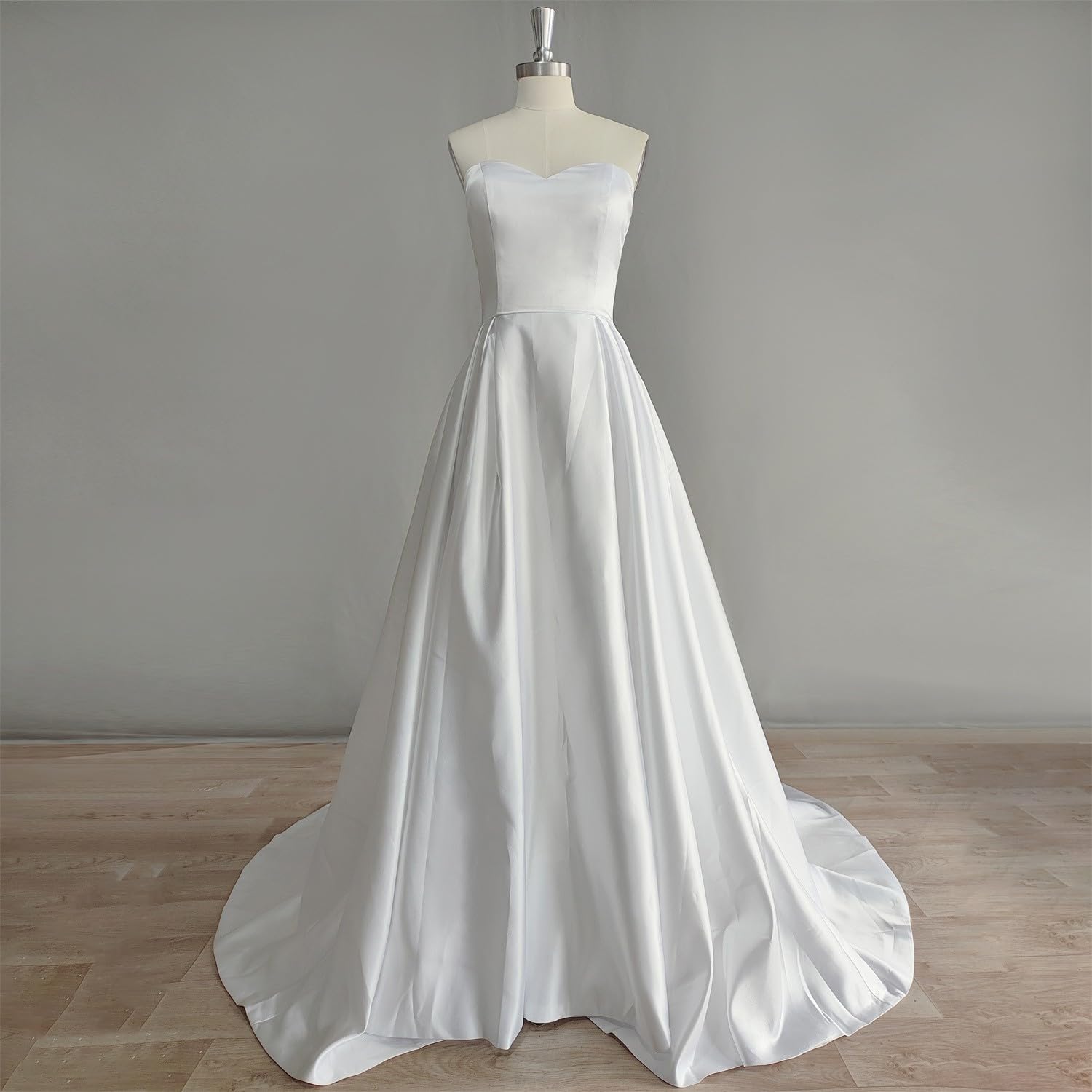 Elegant Strapless Satin Wedding Dress for Bride 2023 – Simple Bridal Gown for Women | Perfect for Church Ceremony, Beach Wedding & Reception