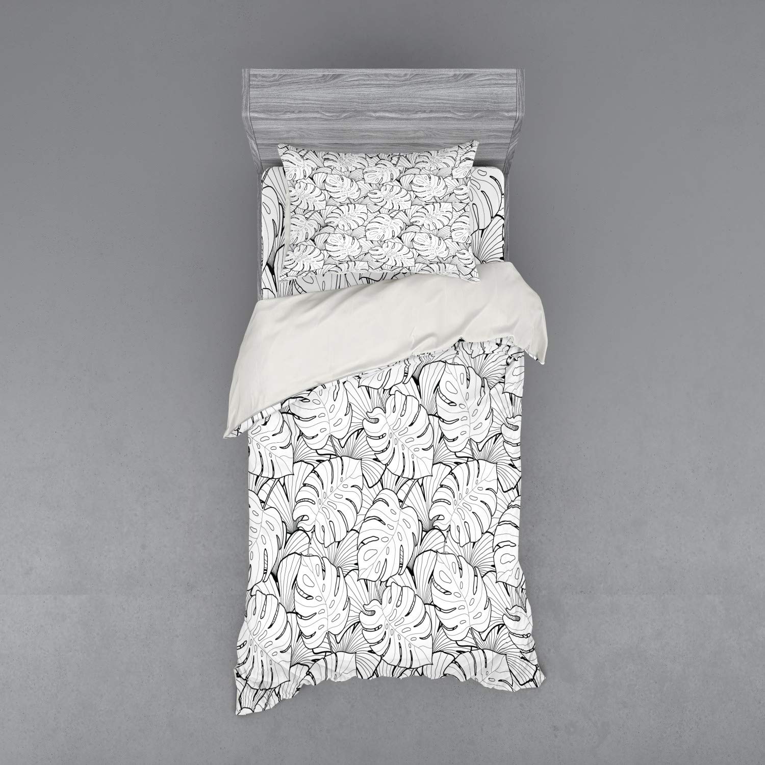 Ambesonne Black and White Palm Tree Duvet Cover Set - 3 Piece Tropical Jungle Bedding with Sham & Fitted Sheet for Twin XL - Subtropical Island Foliage Design for Hot Climate & Rainforest Theme Bedroom Decor
