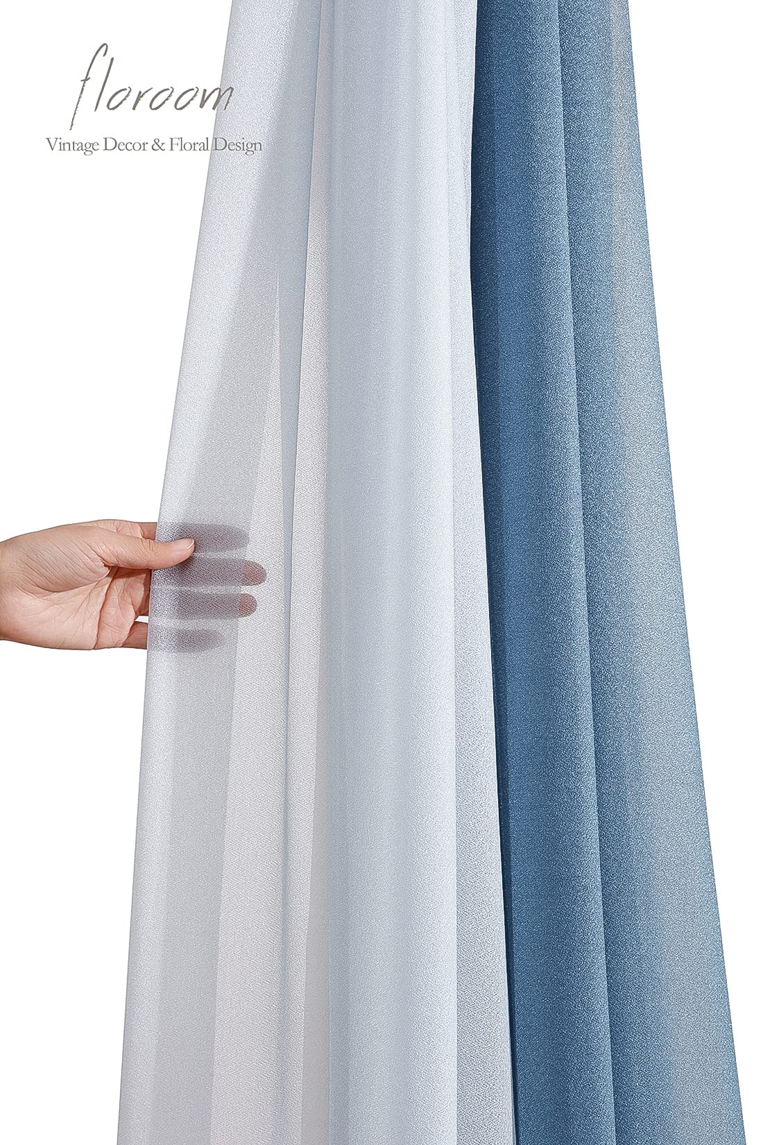 Floroom 20Ft Chiffon Wedding Arch Draping Fabric - 3 Panel Dusty Blue, Powder Blue & White Swag Decor for Wedding Ceremony, Reception & Outdoor Events