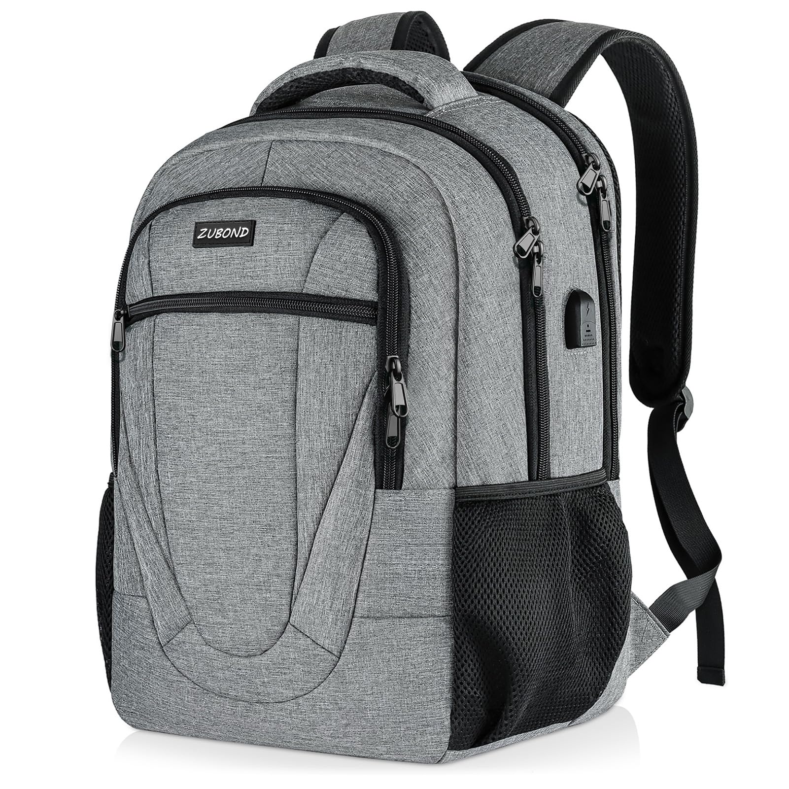Stylish Grey Waterproof Backpack for School & College - Slim Durable USB Charging Laptop Backpack for Teens & Adults (Fits 15.6