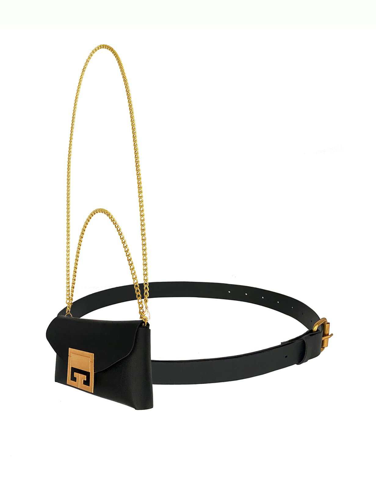 BEMYLV Women's Black Chain Belt Bag - Crossbody Fanny Pack Waist Purse with Detachable Strap, Fashionable Mini Evening Handbag for Casual Outings, Parties & Travel