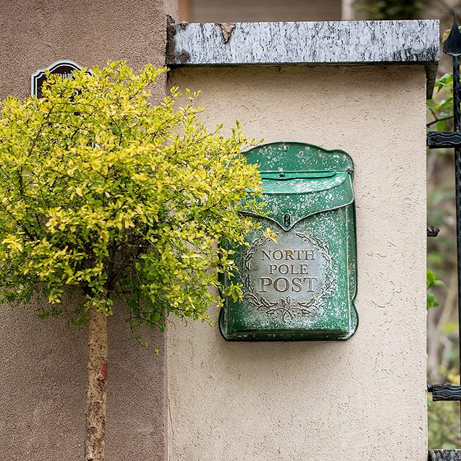 Vintage Cast Iron Wall Mounted Mailbox - Waterproof Letter & Parcel Drop Box for House Front Door, Office, Garden - Distressed Green Finish (Perfect for Home, Business & Outdoor Use)