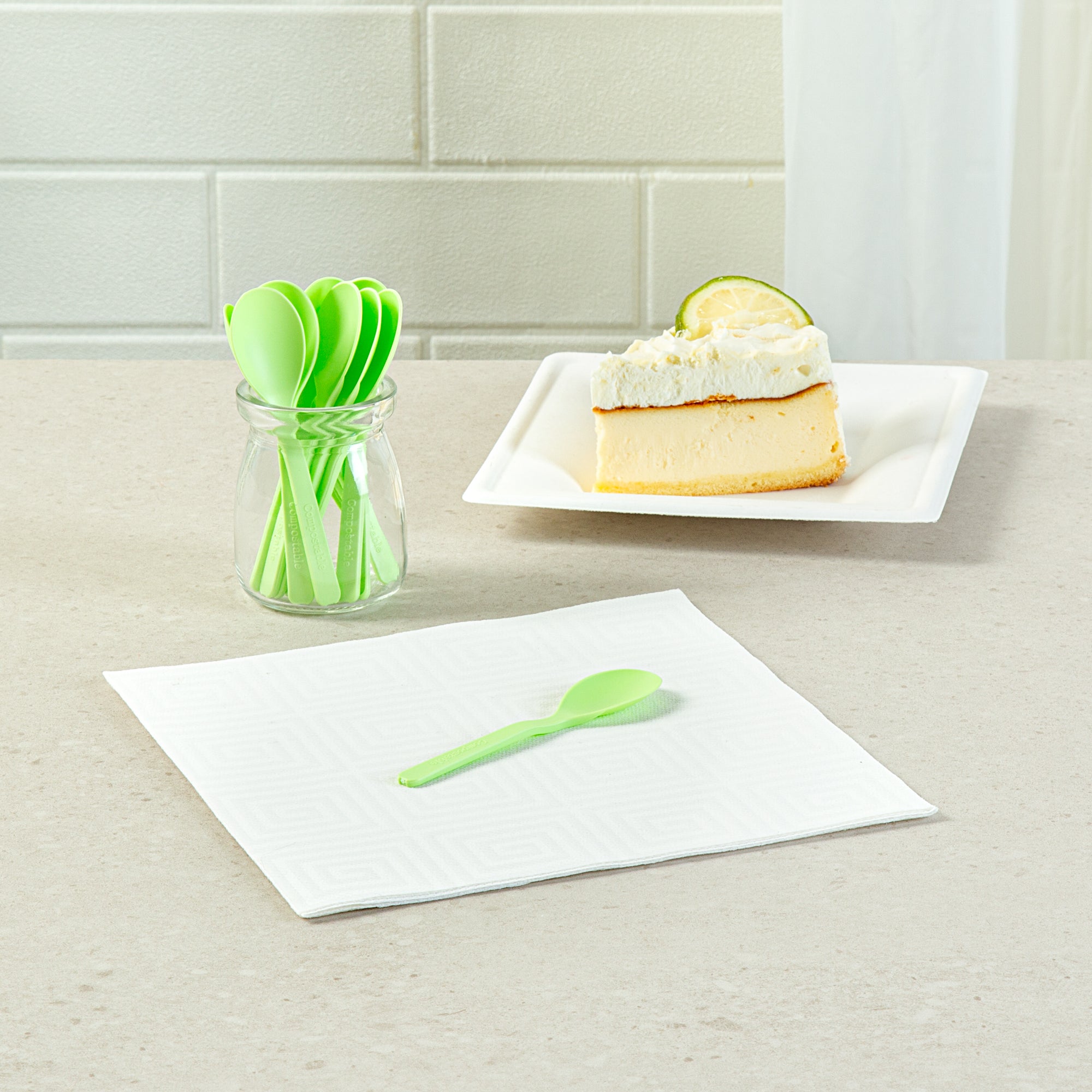 Eco-Friendly Green CPLA Plastic Mini Spoons - Heat Resistant, Compostable, 100-Pack (4