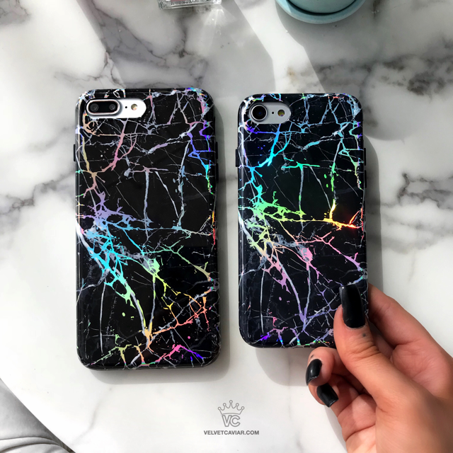 Holo Black Marble iPhone Case - Premium Protective Cover with Glitter & Shimmer | Trendy Phone Case for iPhone 13/14/15 Pro Max | Perfect for Everyday Use, Parties & Gifting