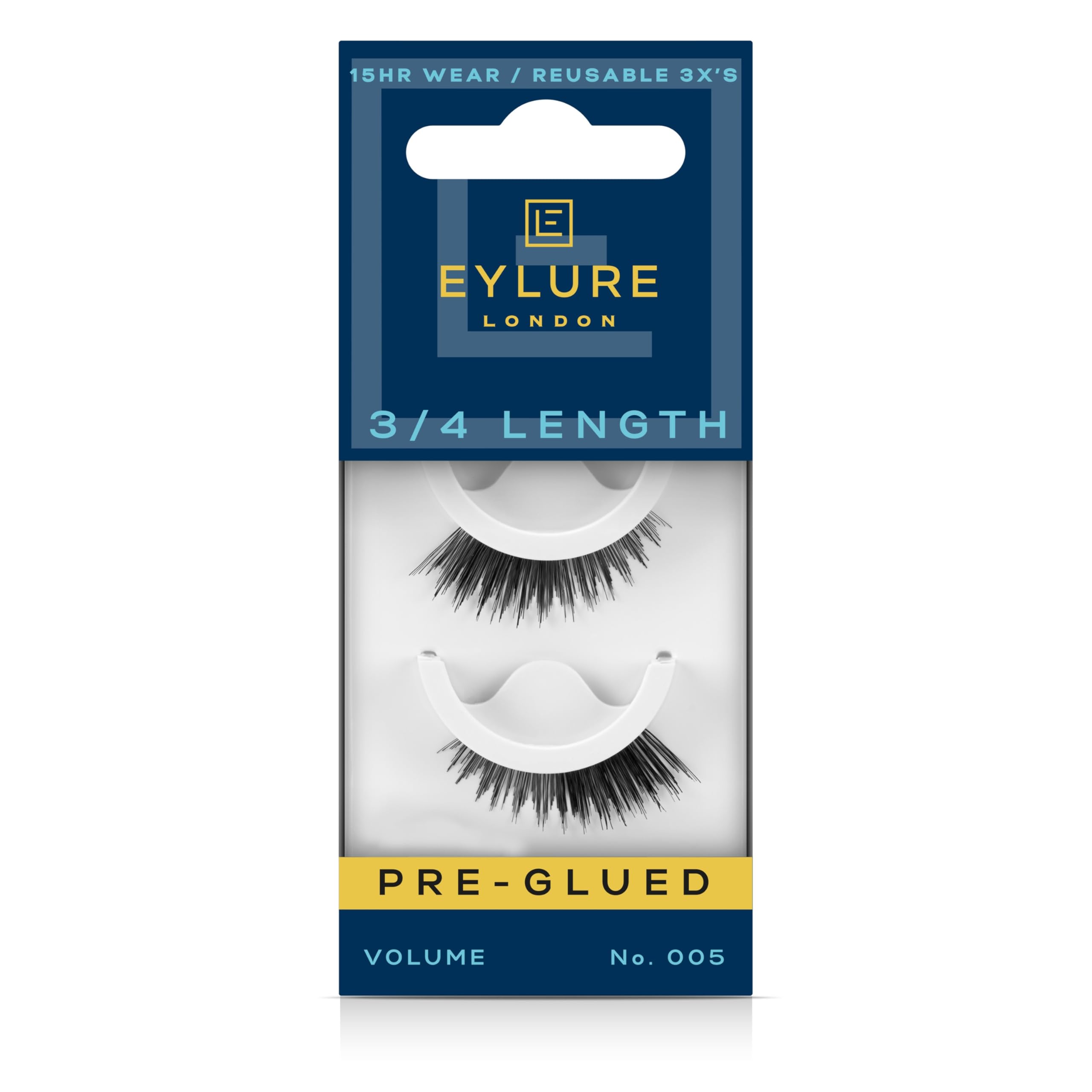 Eylure Pre-Glued False Eyelashes No. 005 - 3/4 Length Natural Lashes for Everyday Wear, 1 Pair | Perfect for Parties, Weddings & Special Occasions