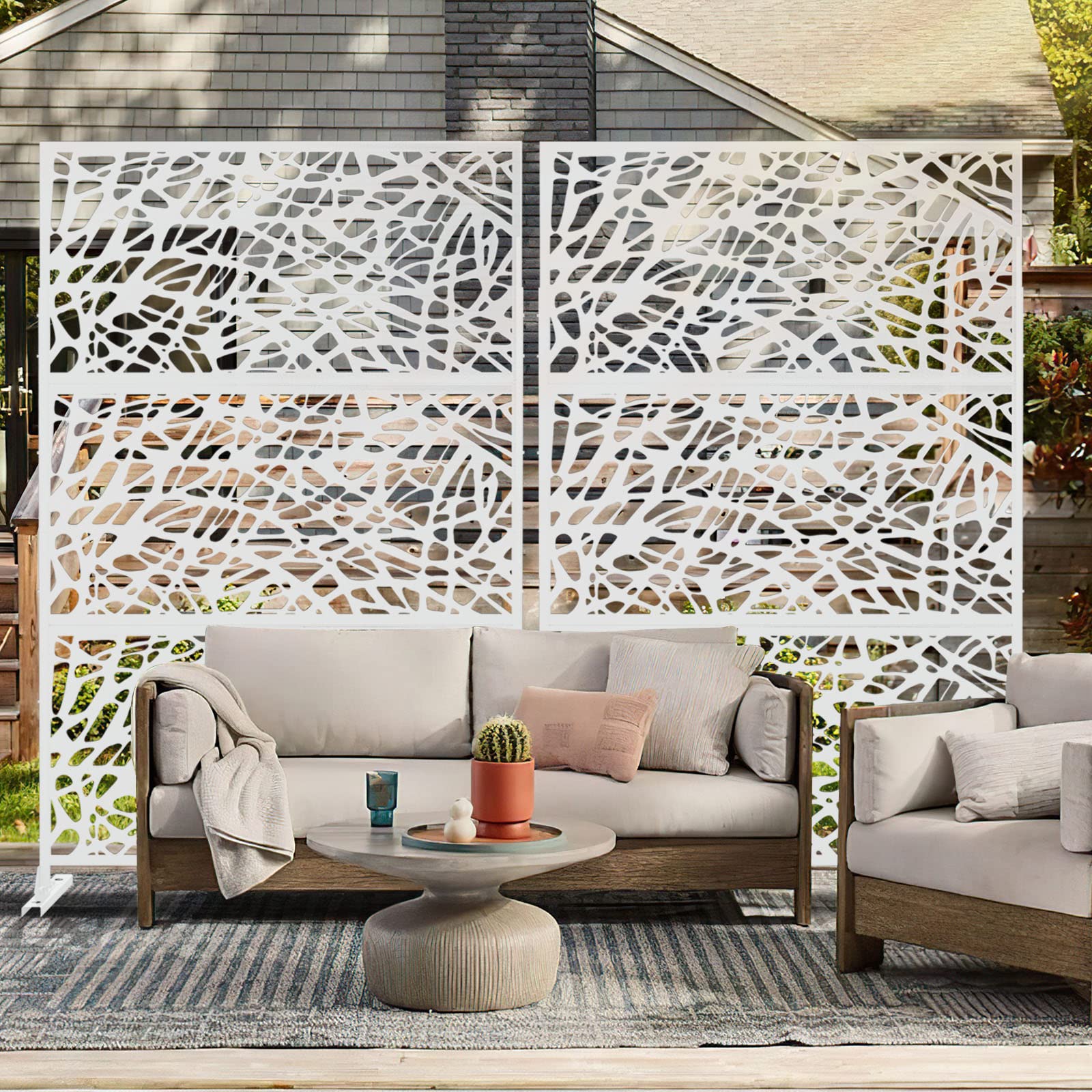 PexFix Decorative Privacy Screen Fence - Outdoor Metal Divider Panel with Stand for Yard, Patio & Garden (White Net) | Perfect for Creating Private Spaces, Shade Solutions & Backyard Decor