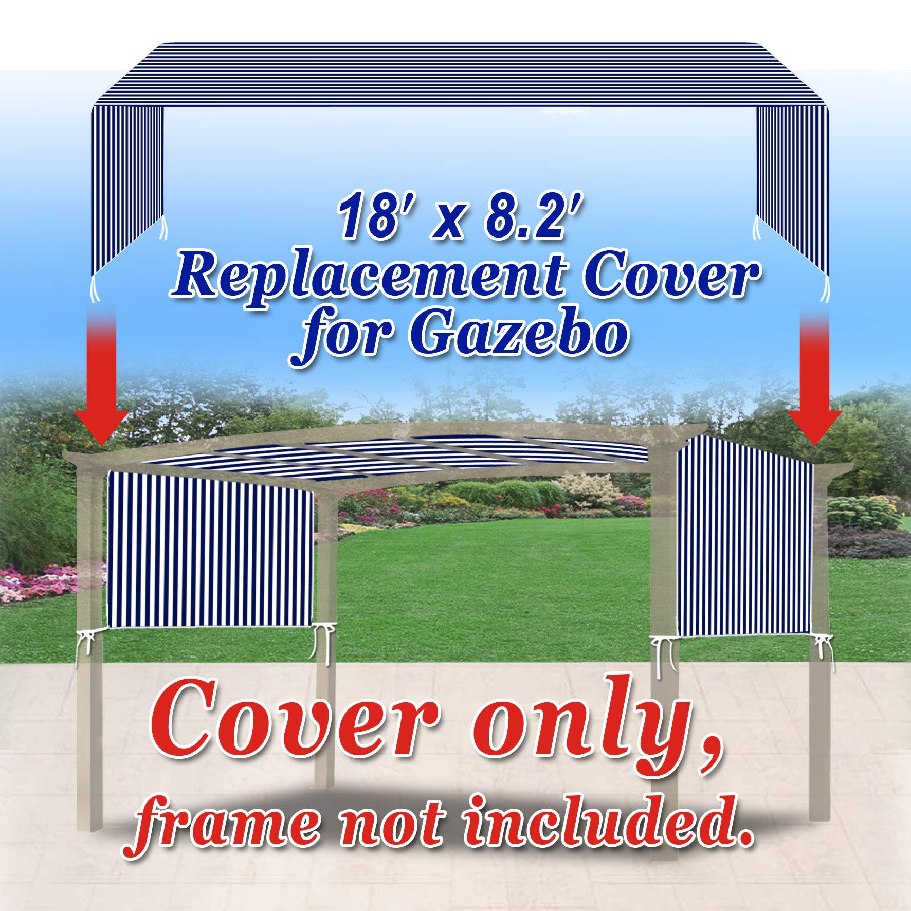Universal 18x8.2 Ft Pergola Replacement Canopy - Heavy-Duty Sun Shade Cover in Blue & White | Perfect for Patio, Deck, Backyard & Outdoor Living Spaces