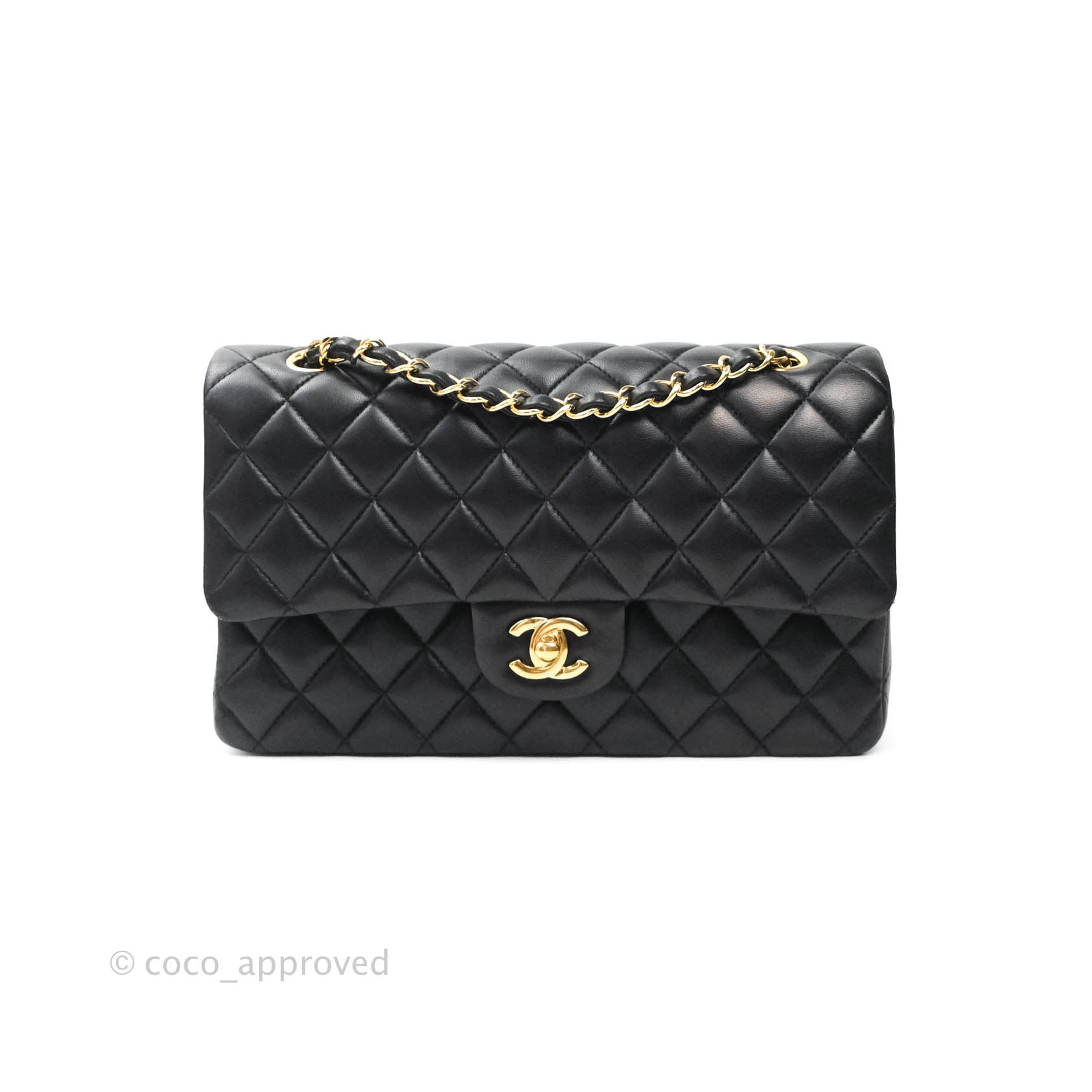 Chanel Classic Medium Double Flap Bag Black Lambskin Gold Hardware - Luxury Designer Handbag for Women, Perfect for Evening Events & Special Occasions