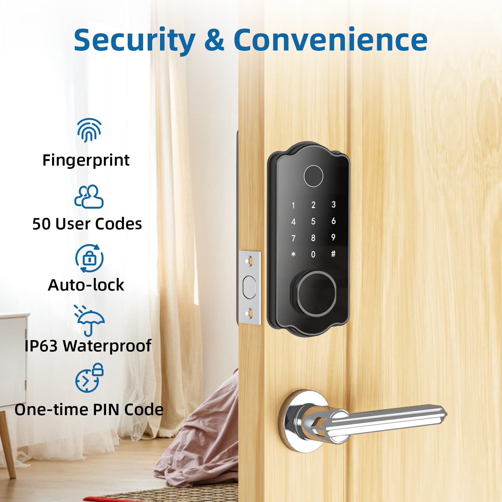 **PIONEERWORKS 5-in-1 Smart Keyless Entry Door Lock – Fingerprint, IC Card, Keypad, App & Key Access, Auto-Lock, Locking History – Black | Secure Your Home, Office & Vacation Rental**