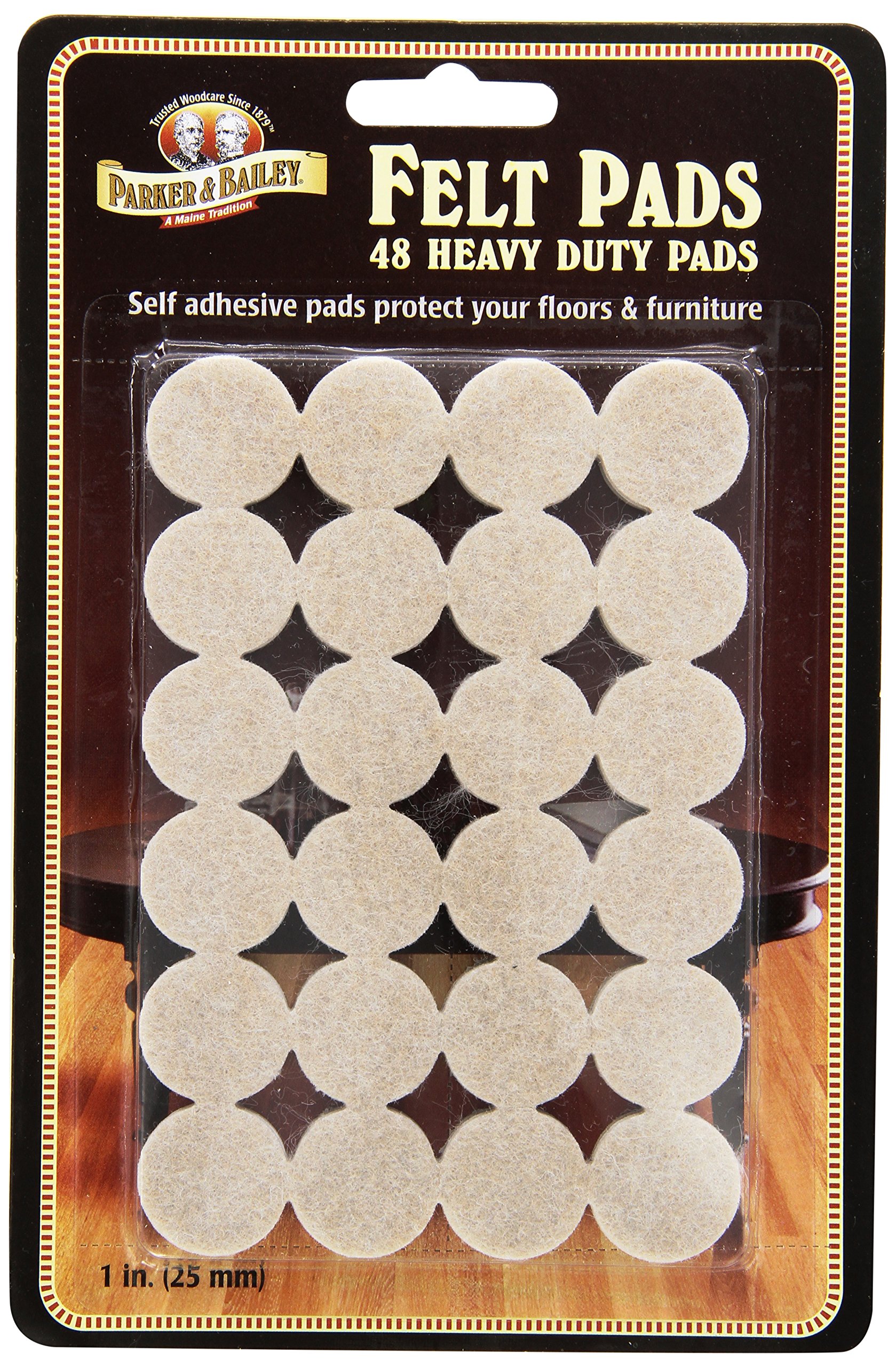 Parker & Bailey 48-Piece Heavy Duty Felt Pads for Furniture - Non-Scratch Floor Protectors for Chairs, Tables & Cabinets - Self-Adhesive Felt Pads for Wood Floors & Hardwood Surfaces