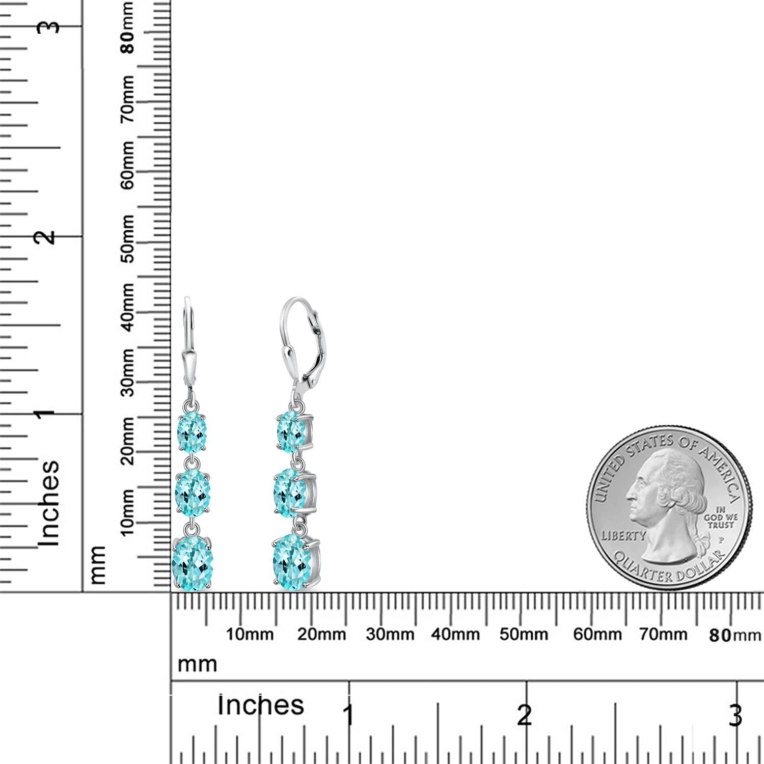 Gem Stone King 3-Stone Leverback Drop Dangle Earrings for Women - 925 Sterling Silver Birthstone Jewelry | Oval 8x6mm, 7x5mm & 6x4mm Gemstones | Elegant Gift for Mom, Wife, Her | Perfect for Birthdays, Anniversaries & Special Occasions