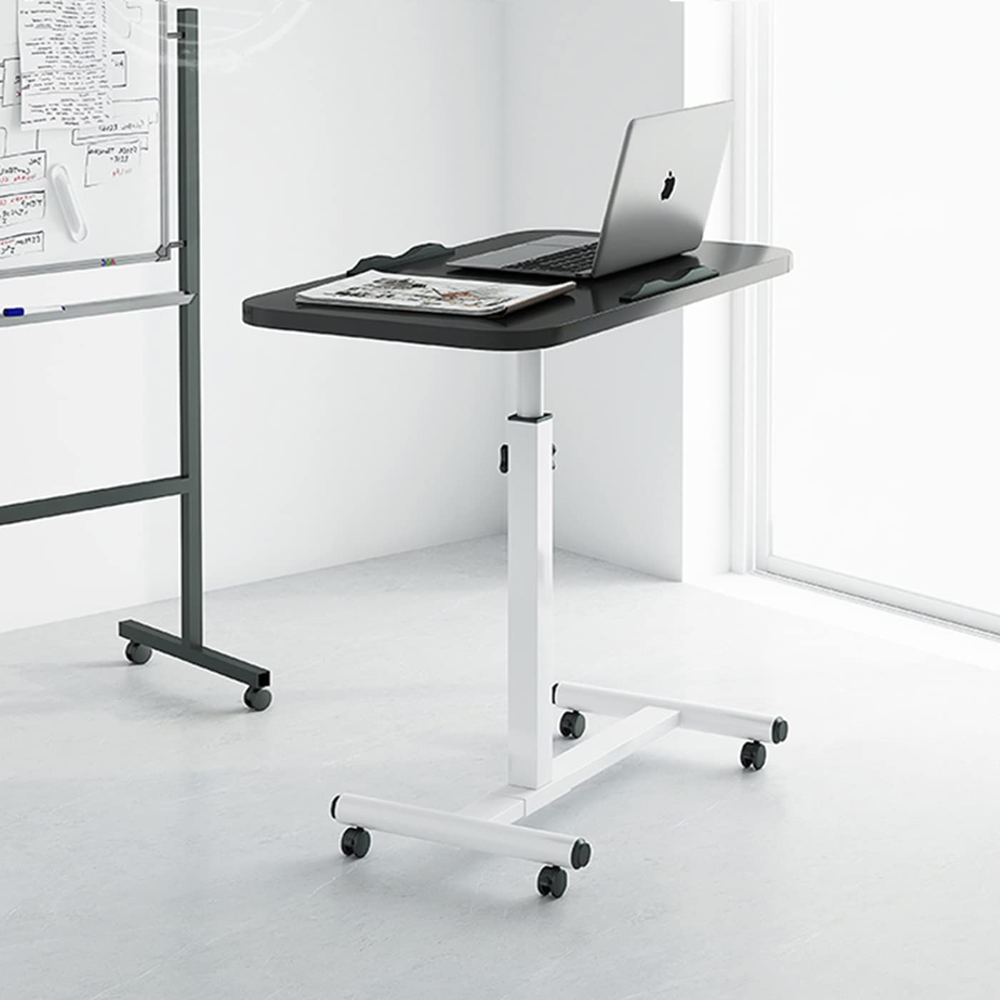 Adjustable Overbed Table with Wheels - Rolling Laptop Desk, Hospital Tray Table & Side Table for Sofa or Chair - Height and Angle Adjustable for Reading, Eating, Working - Perfect for Bedroom, Hospital, Office, and Home Use