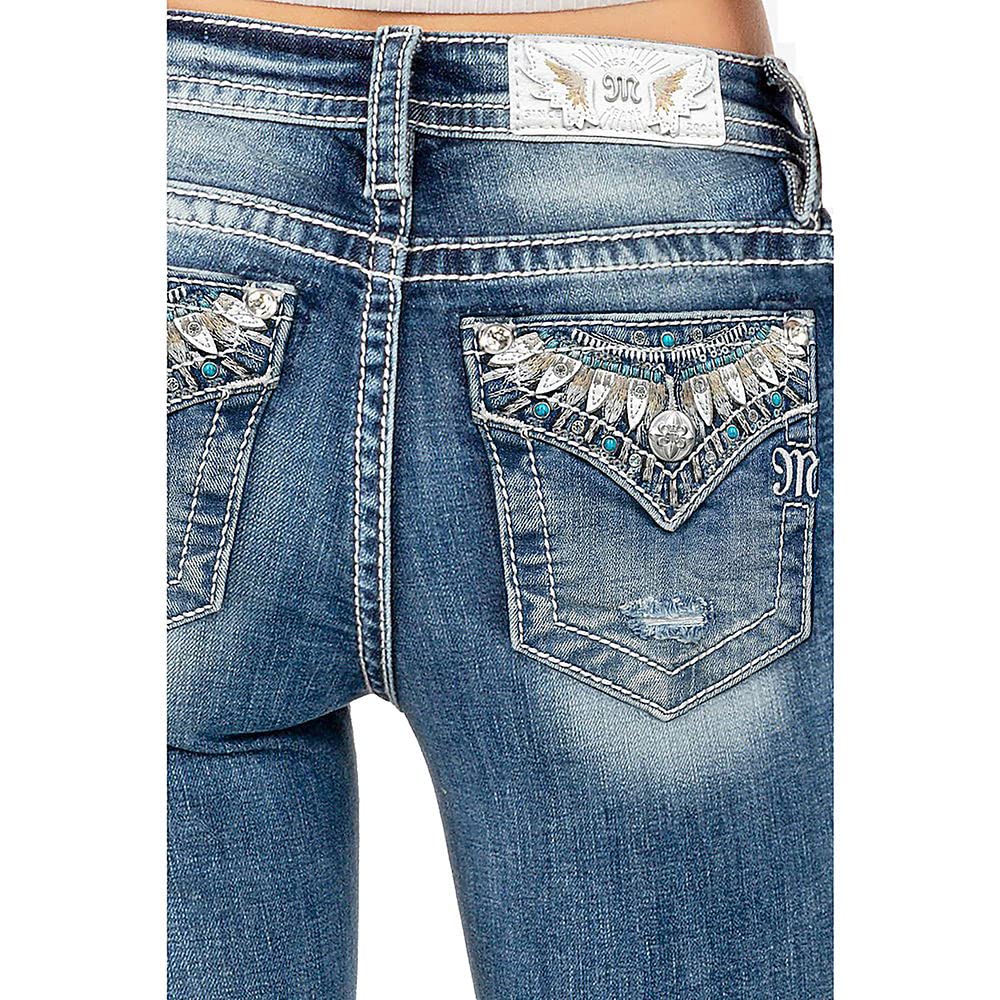 Miss Me Women's Southwestern Feather Bootcut Jeans - Stylish Western Denim Pants for Casual Wear & Country Outfits