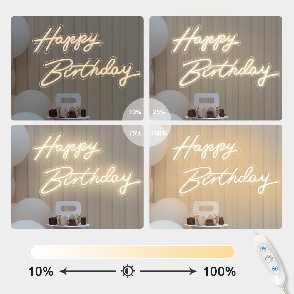 Extra Large Happy Birthday Neon Sign - 66' x 39' LED Party Decor in Warm White | Perfect for Birthday Celebrations, Home Decor & Event Lighting