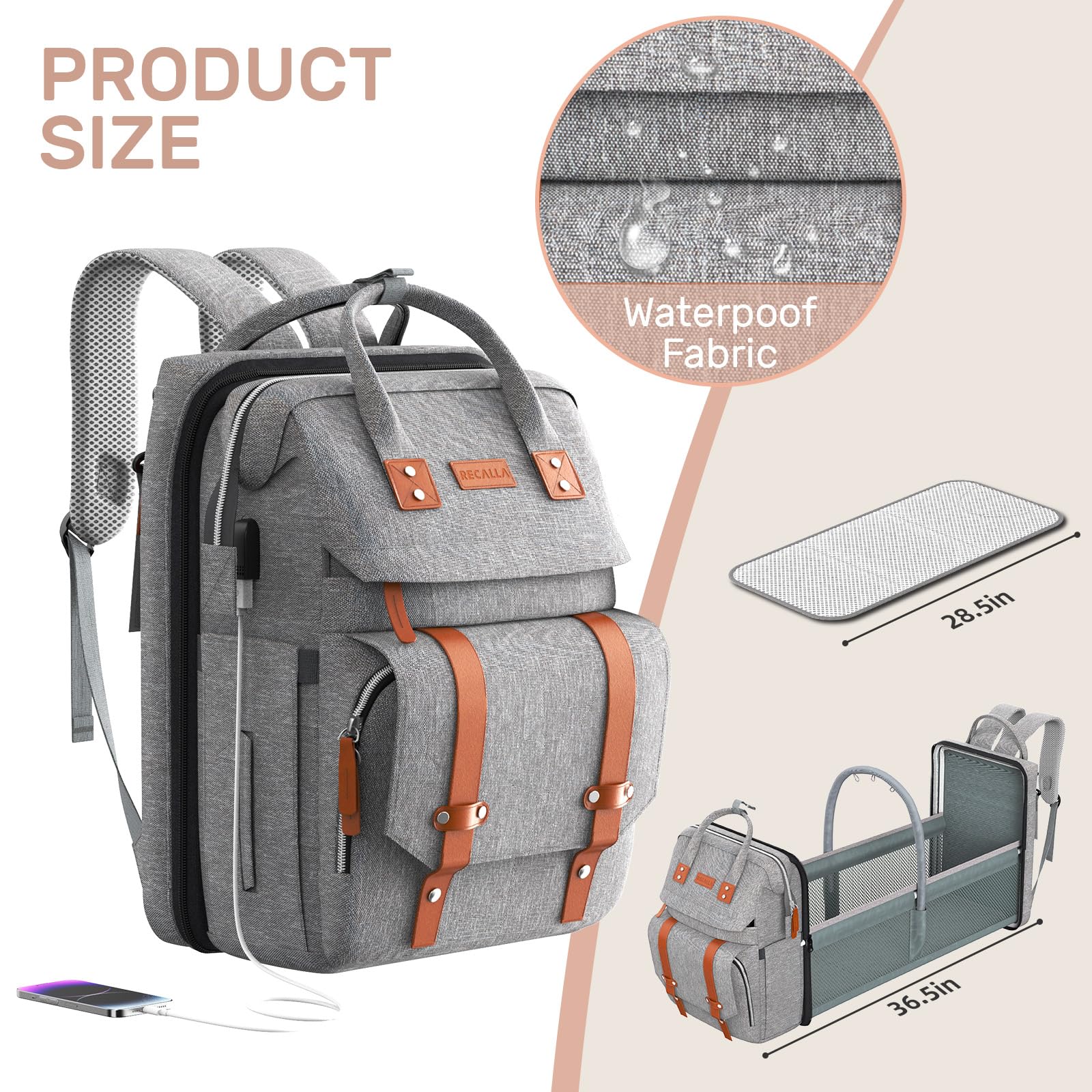 Gray Diaper Backpack with Changing Station - Baby Essentials for Travel & Outings