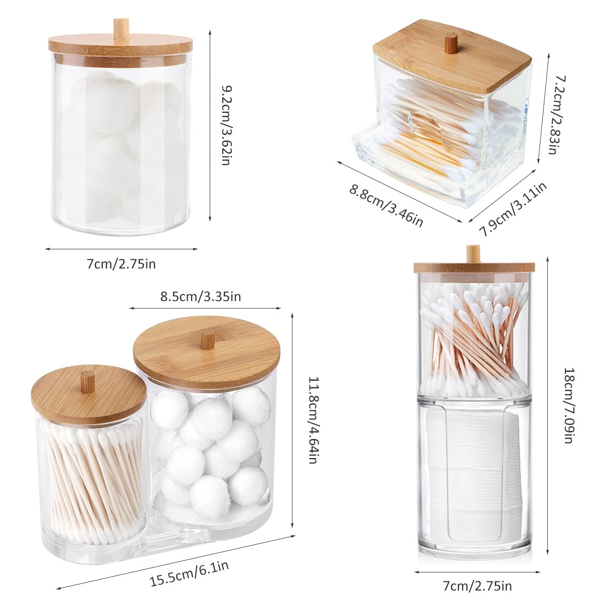 Premium Cotton Wool Pads & Q-tip Storage Box with Bamboo Lid - 2-in-1 Cosmetic Organizer for Bathroom & Dressing Table | Makeup Container, Cotton Swab Dispenser & Ear Bud Jar for Home & Salon Use