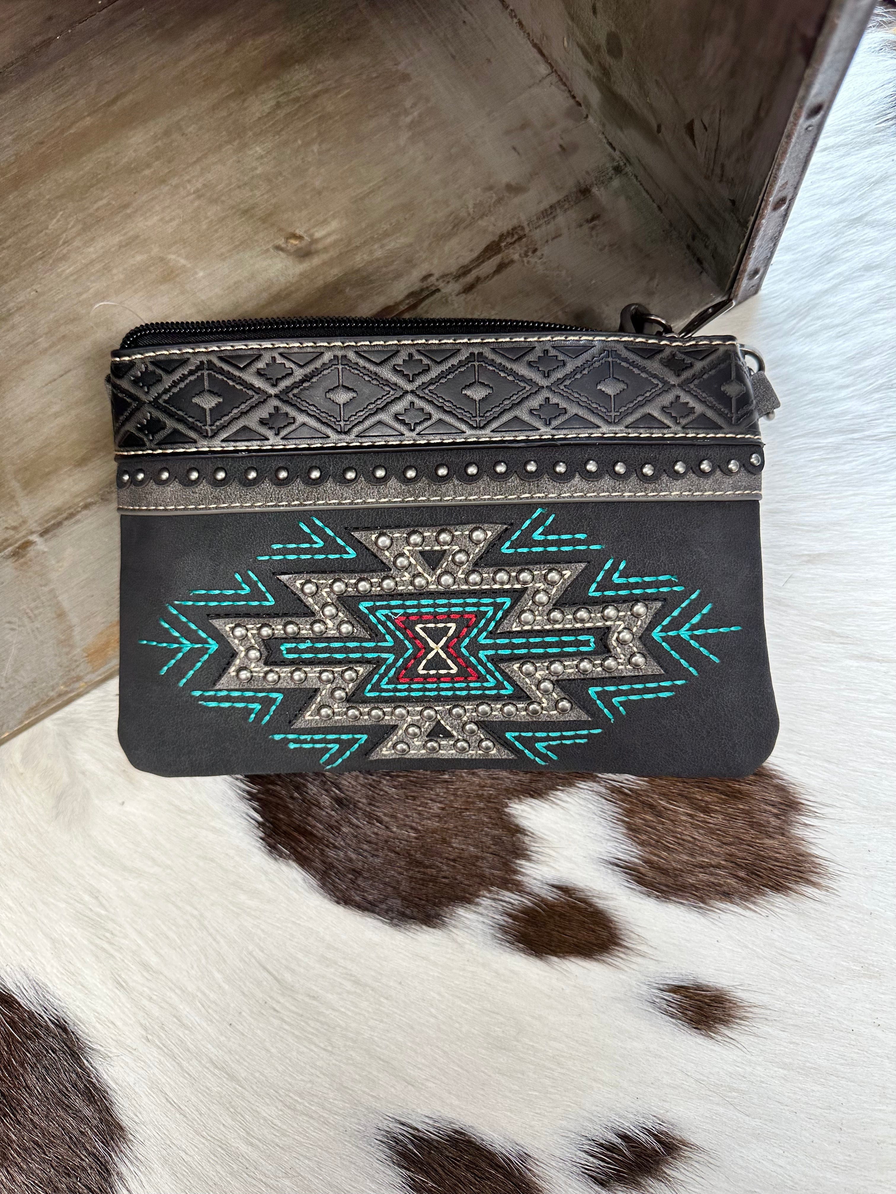 Montana West Black Aztec Wristlet Crossbody Purse - Stylish Women's Wallet with Detachable Strap for Everyday Use, Travel & Shopping