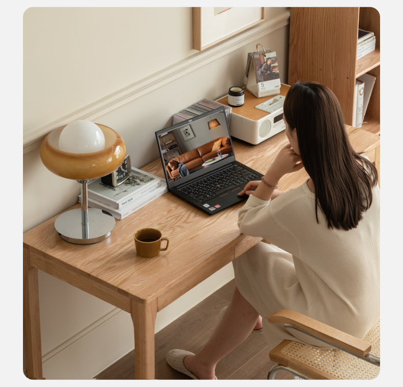 Premium Solid Oak Wood Office Desk - Modern Nordic Style Writing Table for Home & Workspace - Perfect for Remote Work, Study & Office Decor
