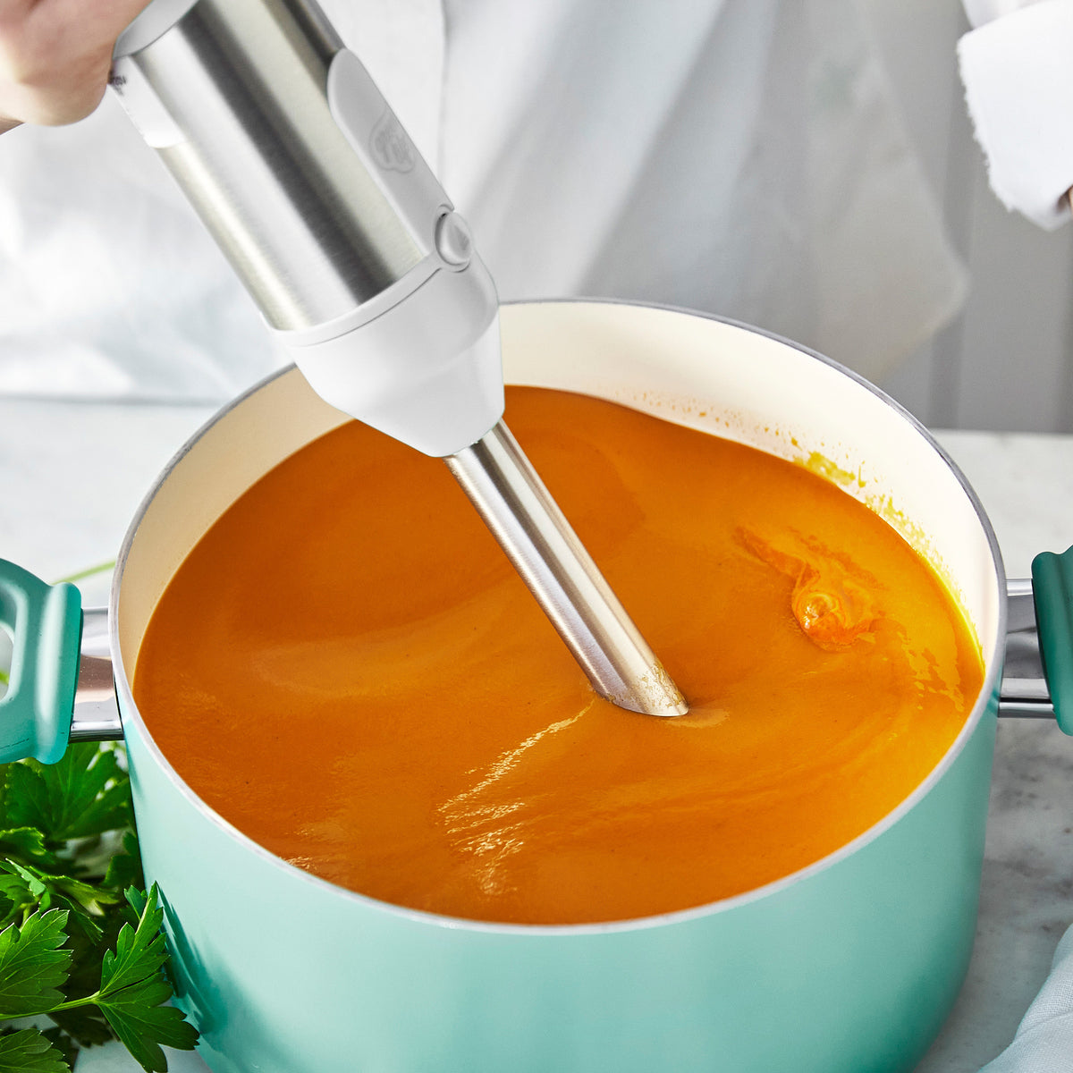 GreenLife Variable Speed Hand Blender - Powerful 500W Immersion Blender with 5 Speed Settings, Stainless Steel Blades - Perfect for Smoothies, Soups, Sauces & Baby Food (White)