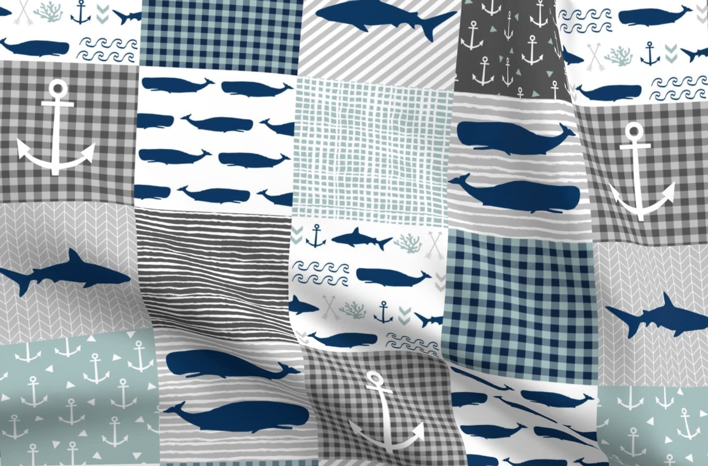 Ocean Whale Print Minky Fabric by The Yard - Soft Plush Quilt Backing for Baby Blankets, Sewing Projects & Nursery Decor - Navy Blue Nautical Theme for Boys & Girls