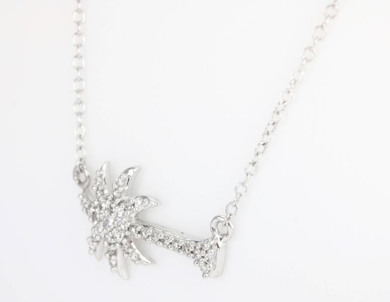 0.25 Carat 14K White Gold Diamond Palm Tree Pendant Necklace for Women - Perfect for Beach Vacations, Summer Outfits, and Tropical Themed Parties