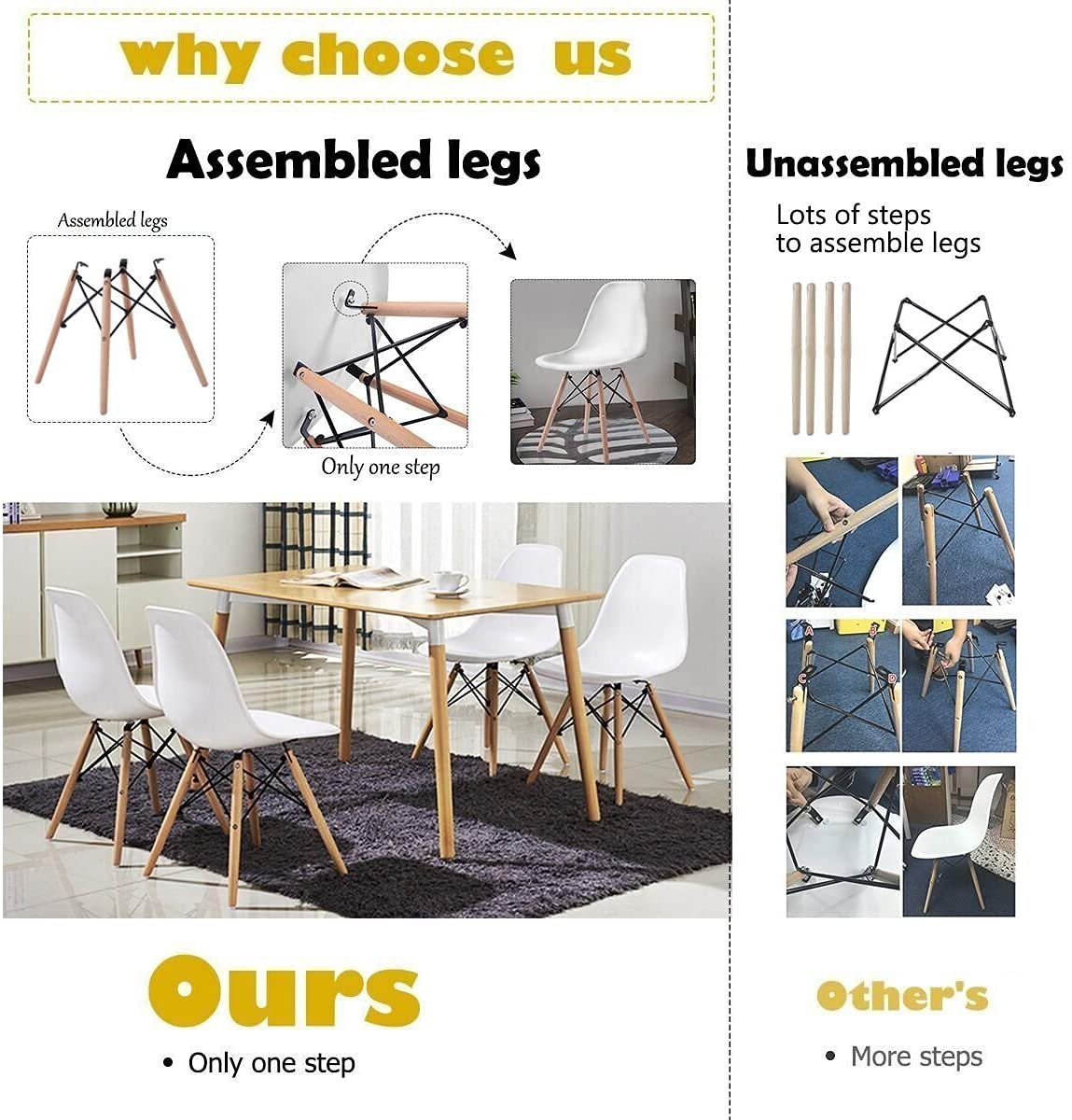 ERGOMASTER Mid Century Modern Dining Chairs Set of 4 - Sturdy Wooden Legs & Durable Plastic Shell - White Kitchen Chairs for Dining Room, Living Room, Bedroom & Office - Perfect for Home Decor & Small Spaces