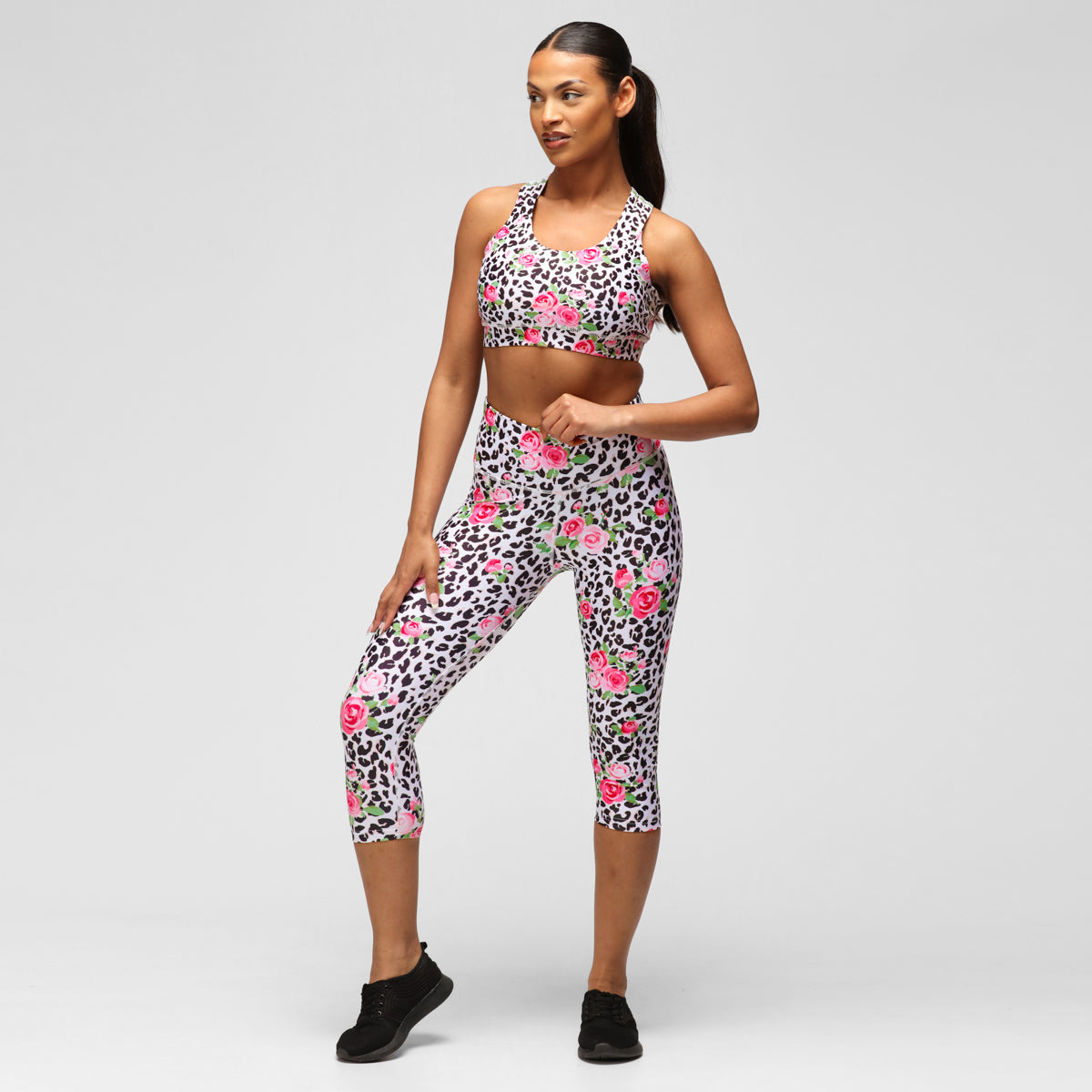 Jungle Rose Capri Pants - Women's Floral Print Stretchy Yoga Pants for Workout, Lounge & Travel - Comfortable & Stylish Casual Wear