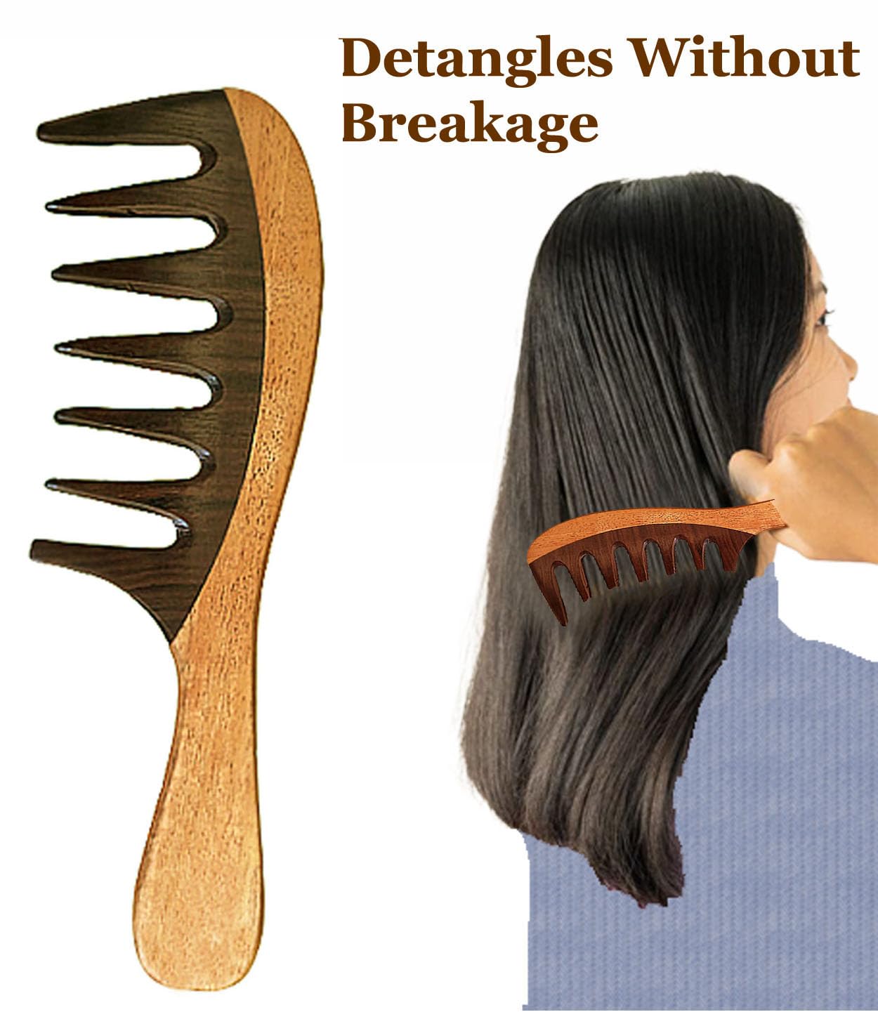 Rufiys Wide Tooth Neem Wooden Comb for Curly Hair - Anti-Dandruff, Hair Growth & Detangling Comb for Women - Perfect for Daily Hair Care, Scalp Massage & Reducing Hair Fall