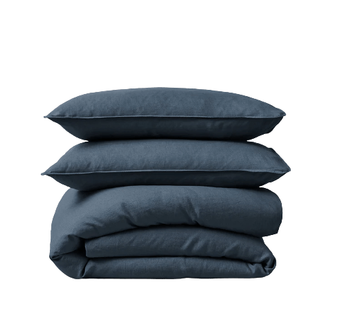 Premium Ravello Linen Euro Pillowcase Pair - Soft 100% Linen Pillow Covers for Bedroom Decor - Breathable & Durable Denim Blue Pillow Shams - Perfect for Master Bedroom, Guest Room & Luxury Hotels