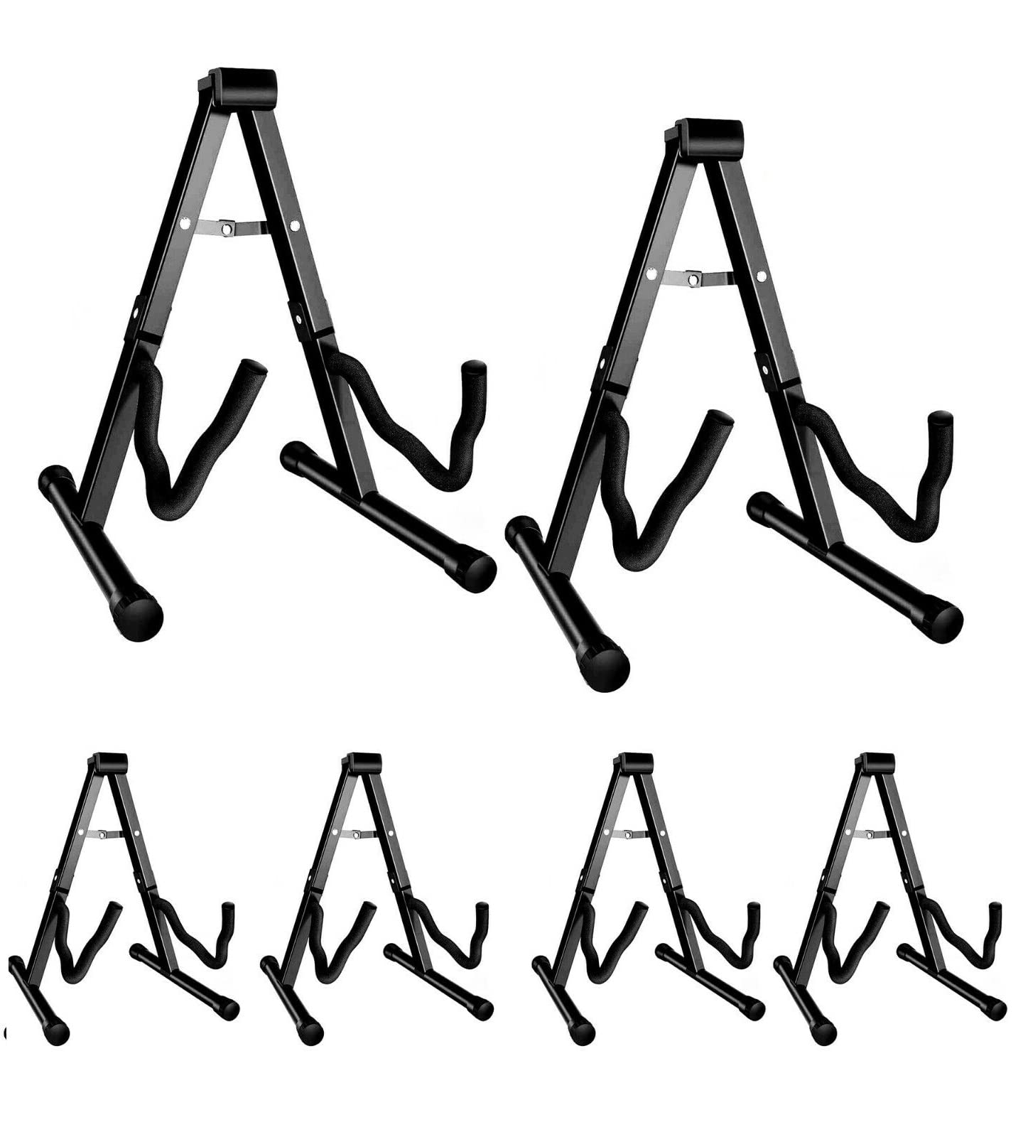 5-Pack Universal Folding Guitar Stand - Heavy Duty A-Frame Holder for Acoustic, Electric, Bass, Banjo & Ukulele - Portable Detachable Metal Floor Stand (GSS-6PK) | Perfect for Home, Studio & Travel Use
