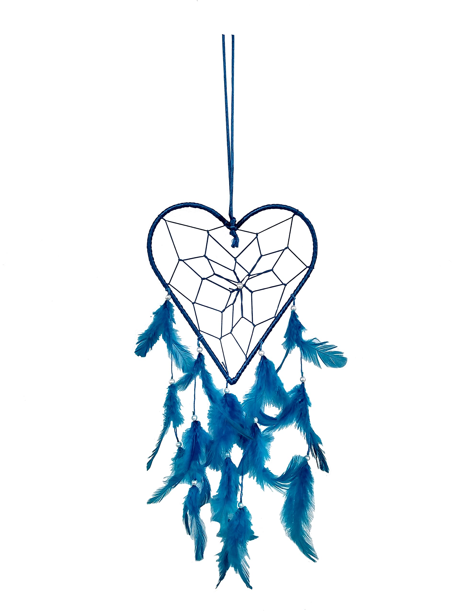 Handmade Dream Catchers Wall Decor - Blue Heart Feather Hanging Ornament for Bedroom, Nursery, Home & Car Decoration | Boho Chic Room Aesthetic & Spiritual Gift Idea