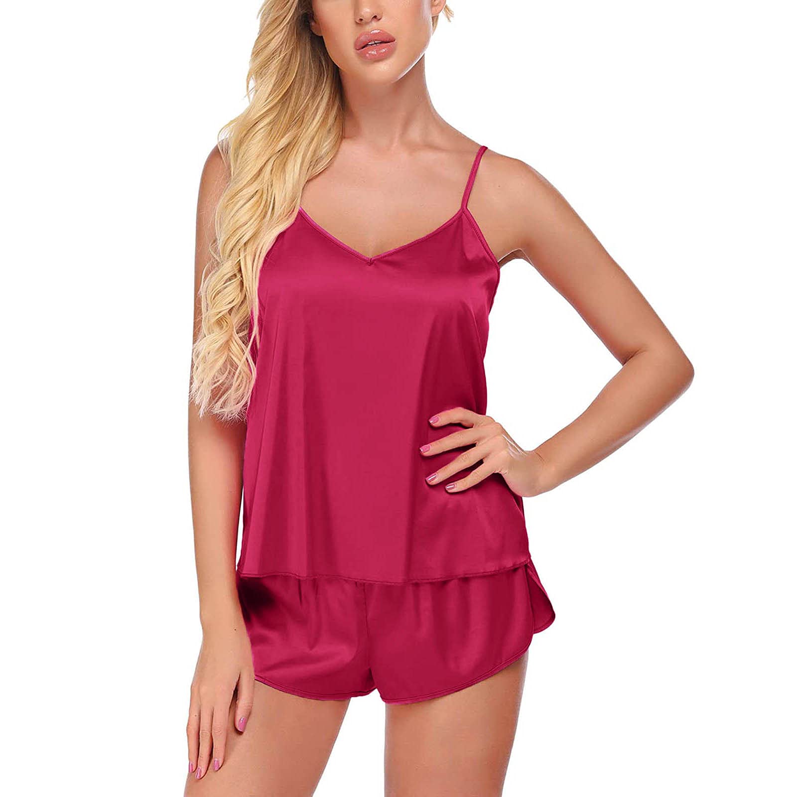 Sexy Satin Pajama Set for Women - Cami & Shorts Nightwear Lingerie, Valentine's Day Gift (Hot Pink, Size M) | Perfect for Romantic Nights, Sleepwear & Special Occasions