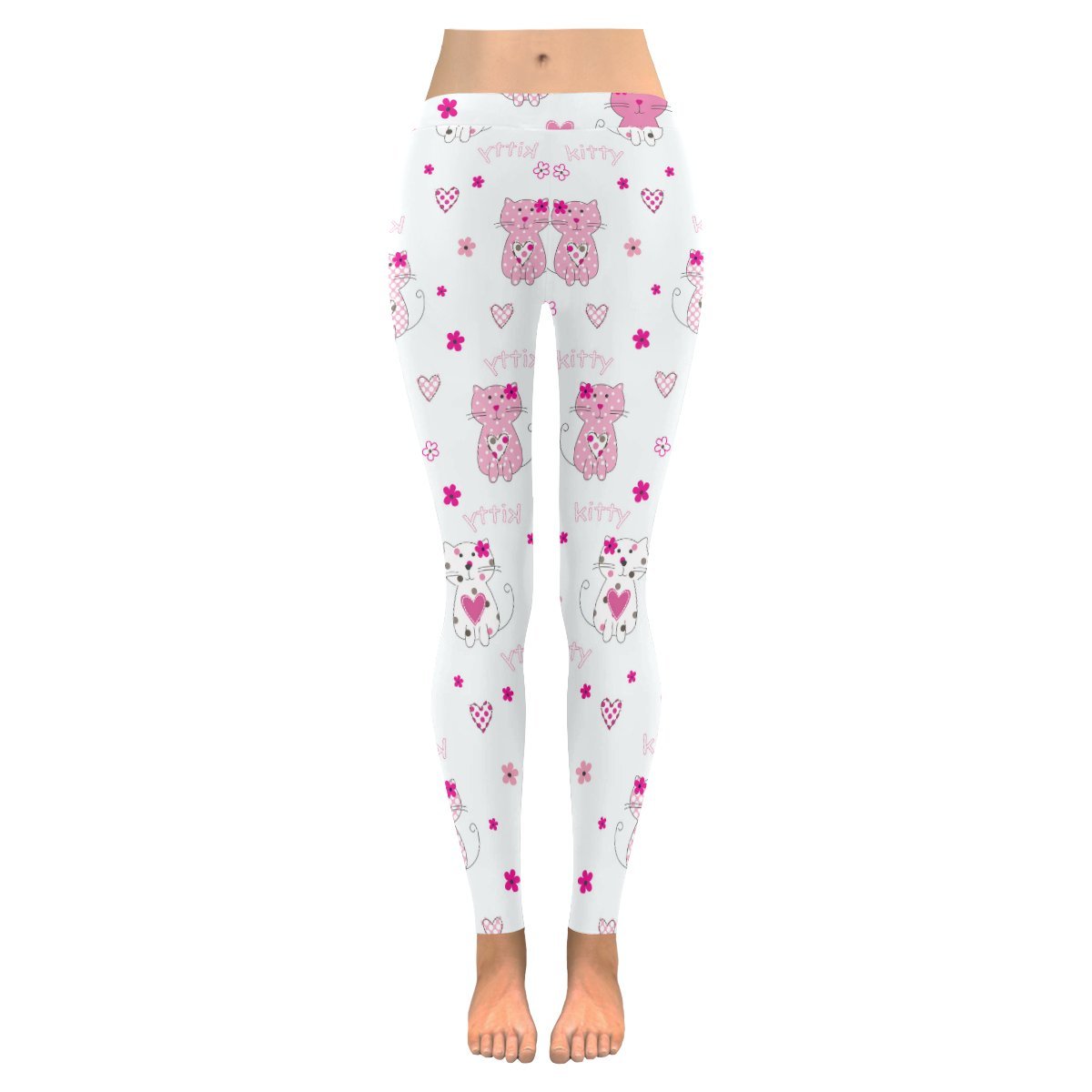Stylish Pink Cat Print Women's Low Rise Yoga Leggings - Plus Size XXS to 5XL - Perfect for Yoga, Workouts & Casual Wear