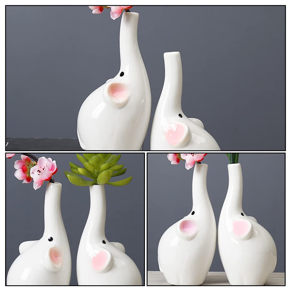 BESPORTBLE White Ceramic Cartoon Elephant Vase - Cute Flower Pot for Home Decor, Indoor Plant Holder, Unique Gift Idea for Housewarming, Birthday & Office Desk Decoration
