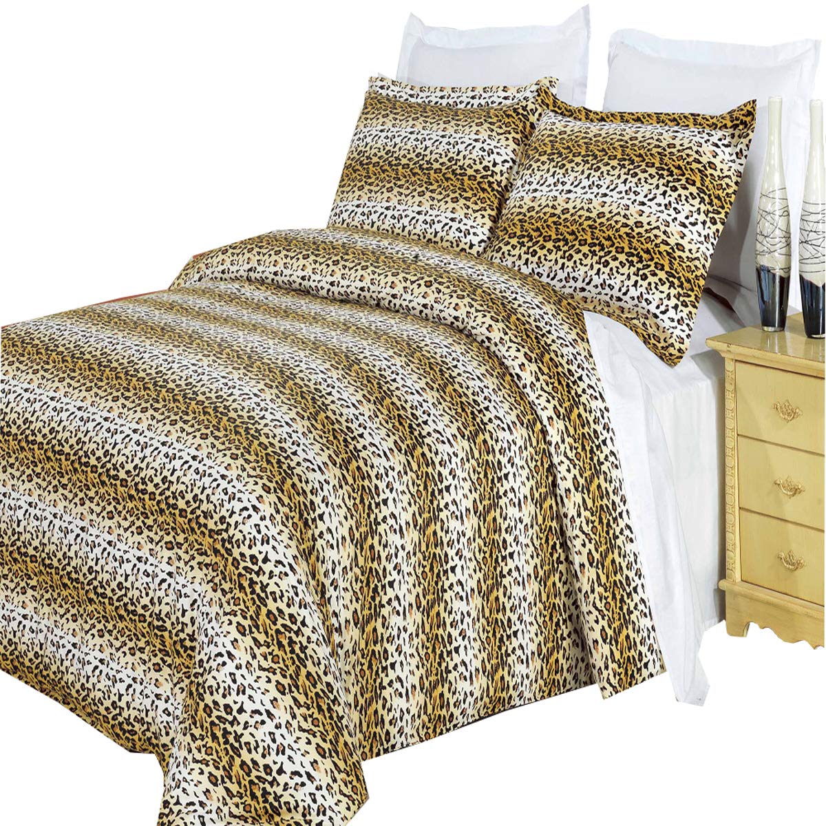 8-Piece Cheetah Print King Size Bed in a Bag Set - Medium Weight Down Alternative Comforter (Duvet Insert) with Soft Cotton Duvet Cover & Matching Bed Sheets - Perfect for Master Bedroom, Guest Room & Cozy Home Decor