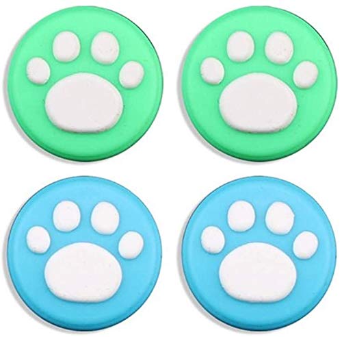 4 Pack Silicone Thumb Grips Cover for Nintendo Switch & Switch Lite Joy-Con Controllers - Non-Slip Joystick Caps (Green Blue Paw Design) - Perfect for Gaming Comfort and Enhanced Grip During Long Play Sessions