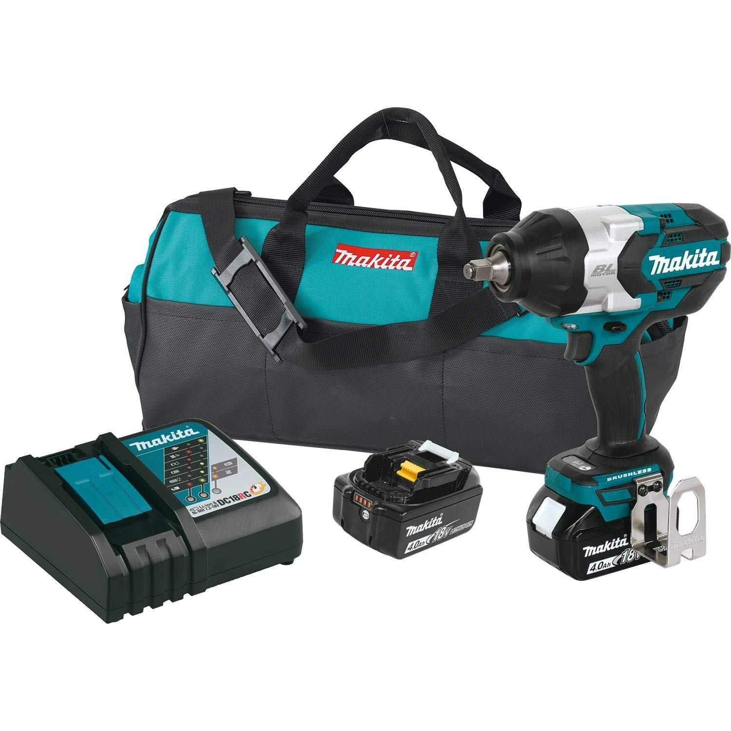 Makita XWT08M 18V LXT Brushless 1/2 Inch Impact Wrench Kit with Battery & Charger - Powerful Cordless Tool for Automotive Repair, Construction, and DIY Projects
