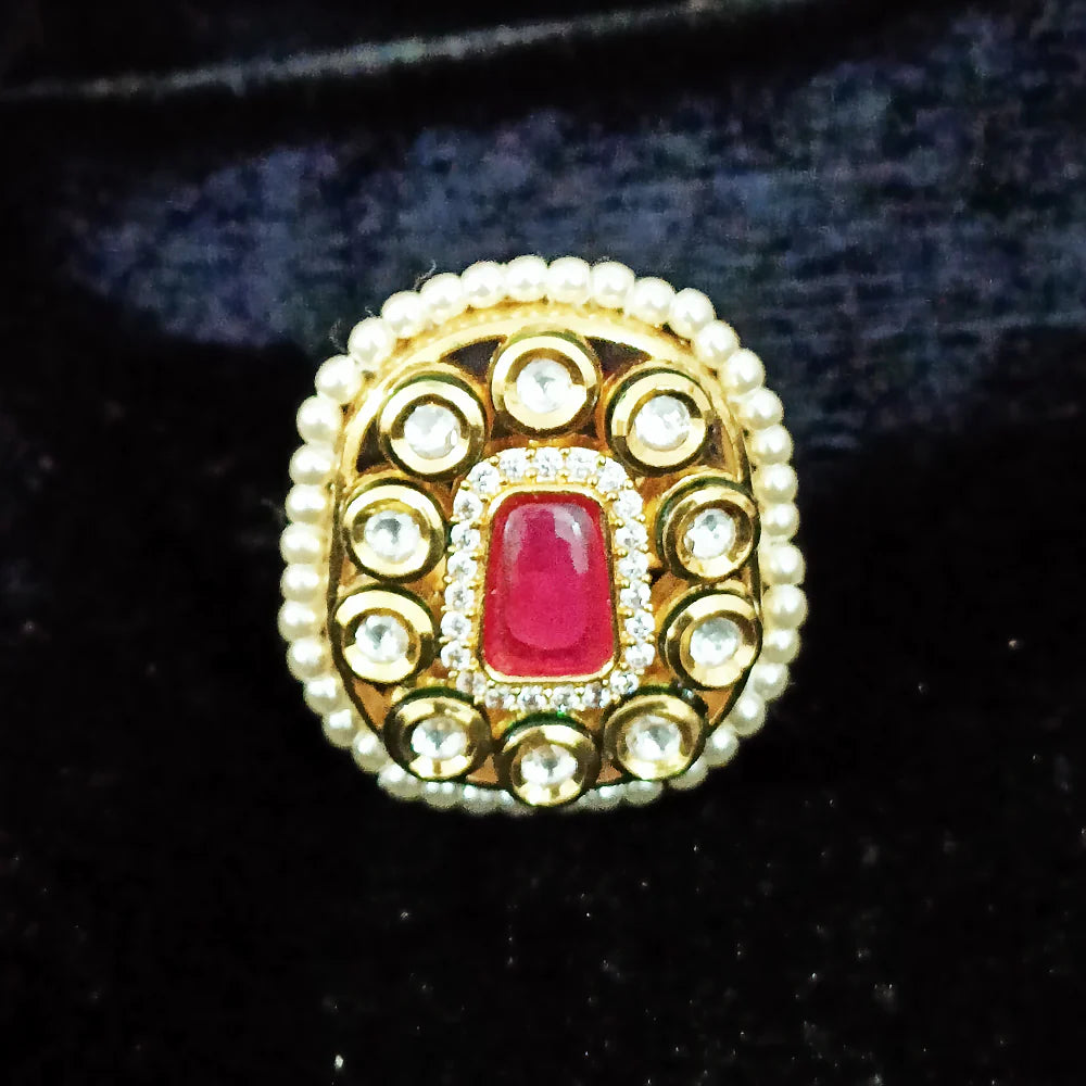 Exquisite Gold Plated Kundan Beaded Ring for Women | Handmade Indian Jewelry | Perfect for Weddings, Parties & Special Occasions