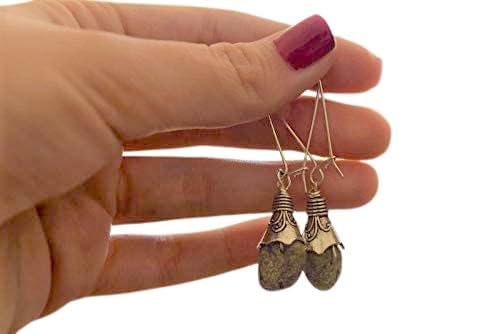 Natural Stone Earrings for Women - Elegant Long Hook Dangle Earrings for Boho, Party & Everyday Wear