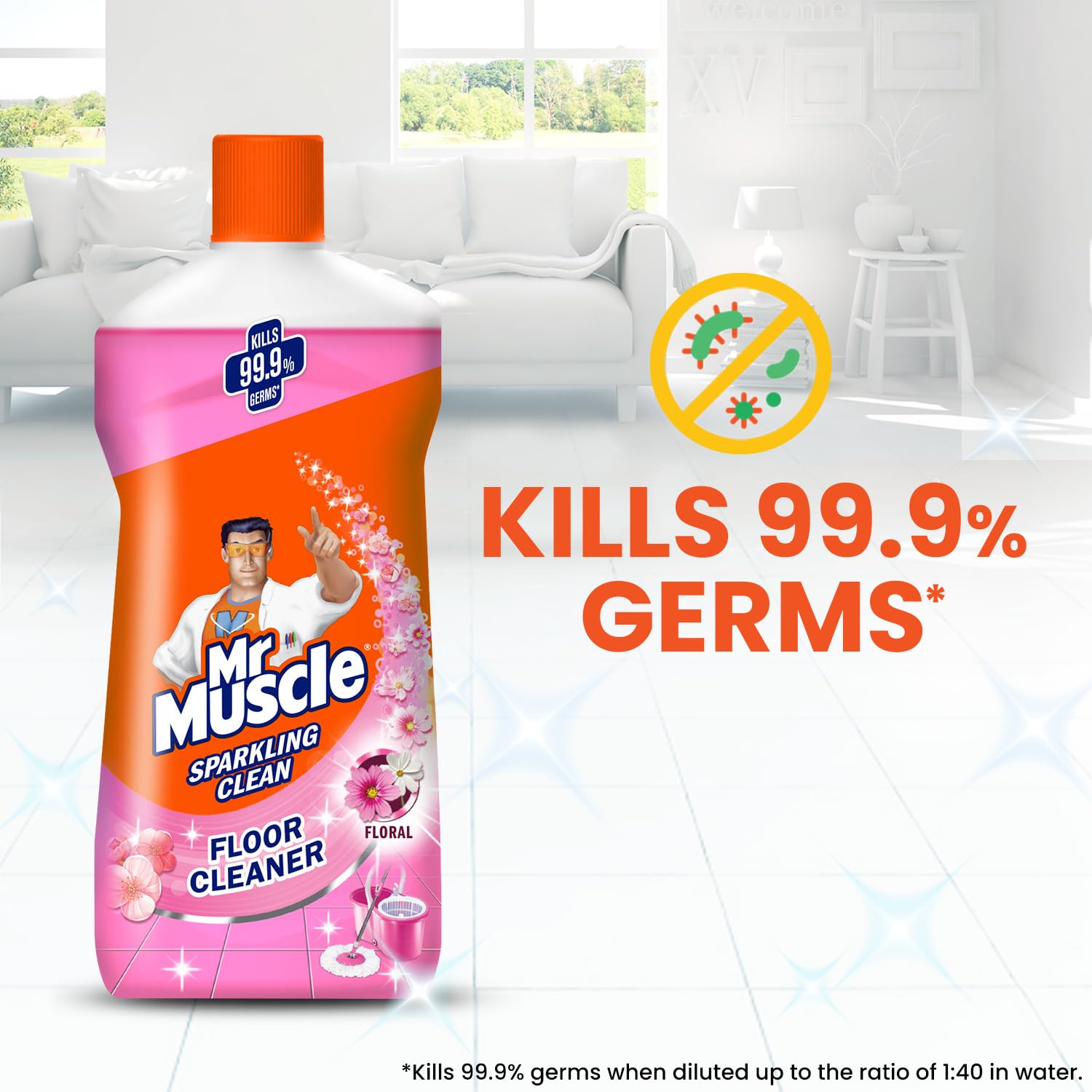 Mr. Muscle Floor Cleaner - Floral Scent, 1L Bottle for Hardwood, Tile & Laminate Floors - Perfect for Kitchen, Bathroom & High-Traffic Areas