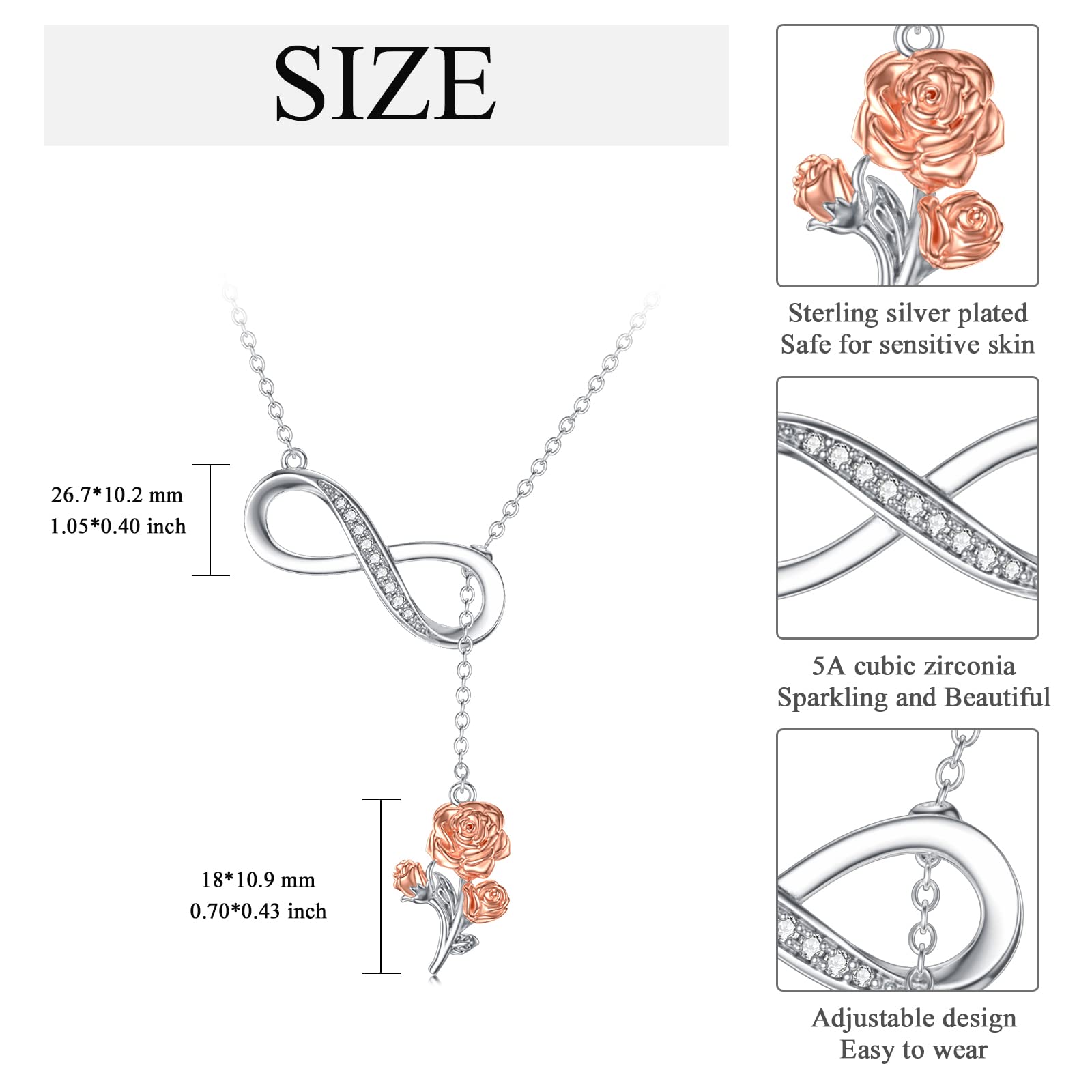 OCJ Birth Flower Necklace - 925 Sterling Silver Infinity Y-Necklace | Personalized Birth Month Jewelry for Women | Elegant Birthday, Graduation & Mother's Day Gift for Wife, Mom, Girlfriend or Best Friend | Perfect for Everyday Wear, Special Occasions & Heartfelt Gifting