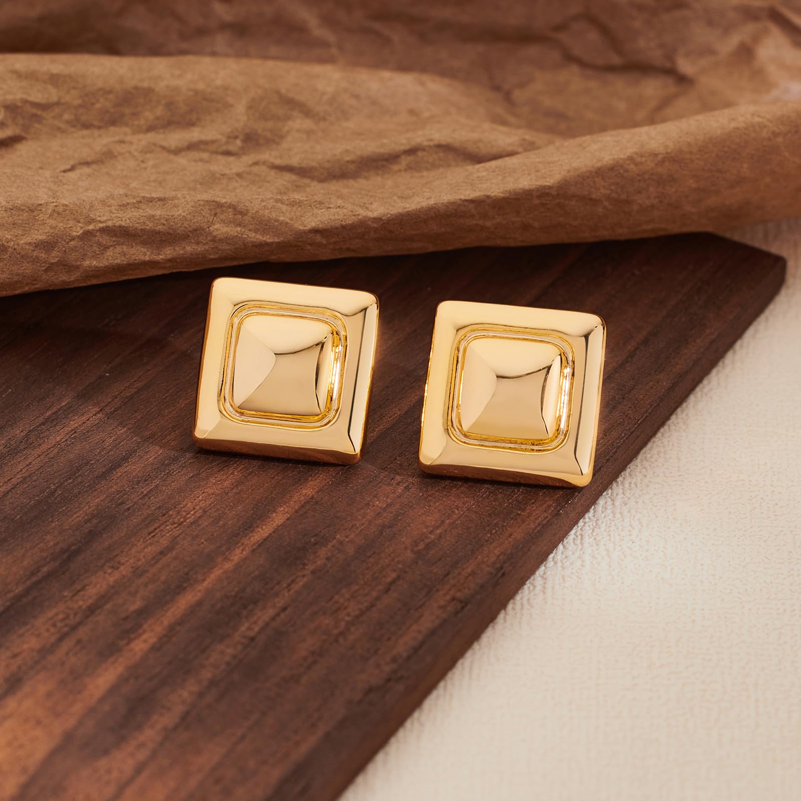 Gold Square Stud Earrings for Women - Polished Spiral Design Hypoallergenic Earrings | Perfect Birthday Gift, Anniversary Jewelry for Her | Everyday Wear, Date Night, Office & Special Occasions
