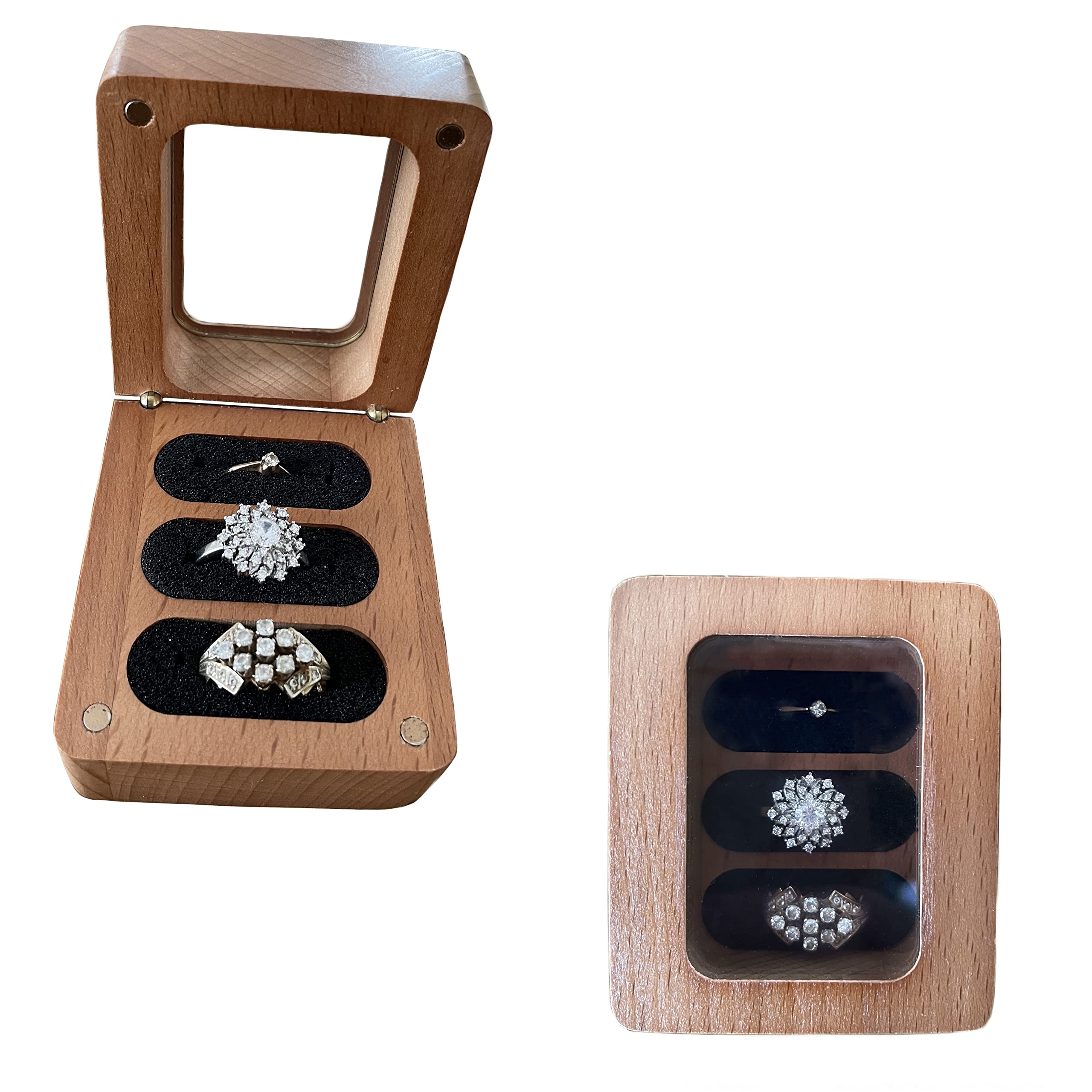 Elegant Wooden Ring Box for Wedding, Proposal & Ring Bearer - Handcrafted 3-Ring Holder for Engagement, Ceremony & Gift Giving - Perfect for Wedding Accessories & Keepsake Storage