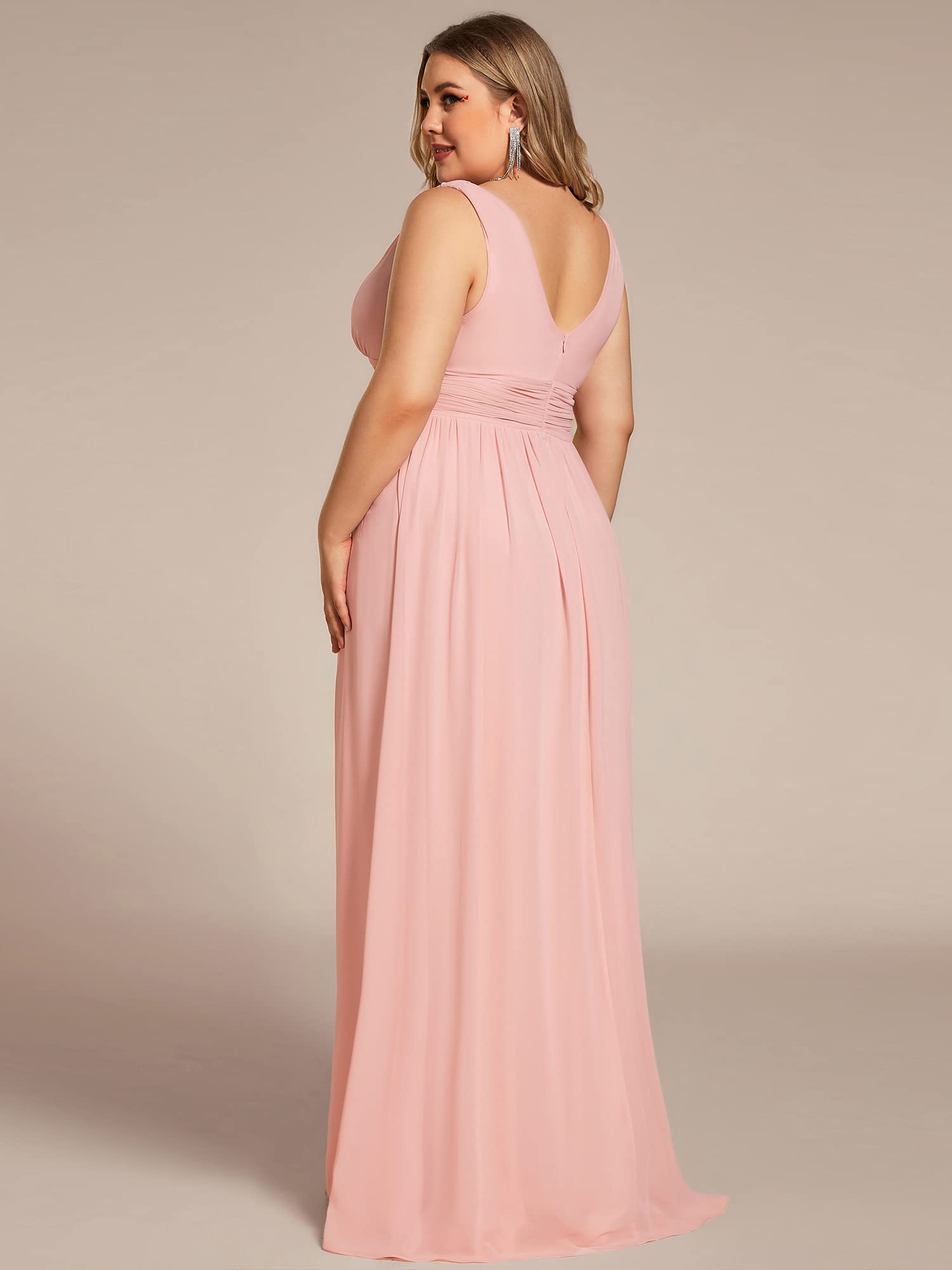 Ever-Pretty Plus Size V-Neck Sleeveless Pleated Chiffon Maxi Dress - Formal Evening Gown & Bridesmaid Dress 09016-DA | Perfect for Weddings, Proms & Special Occasions