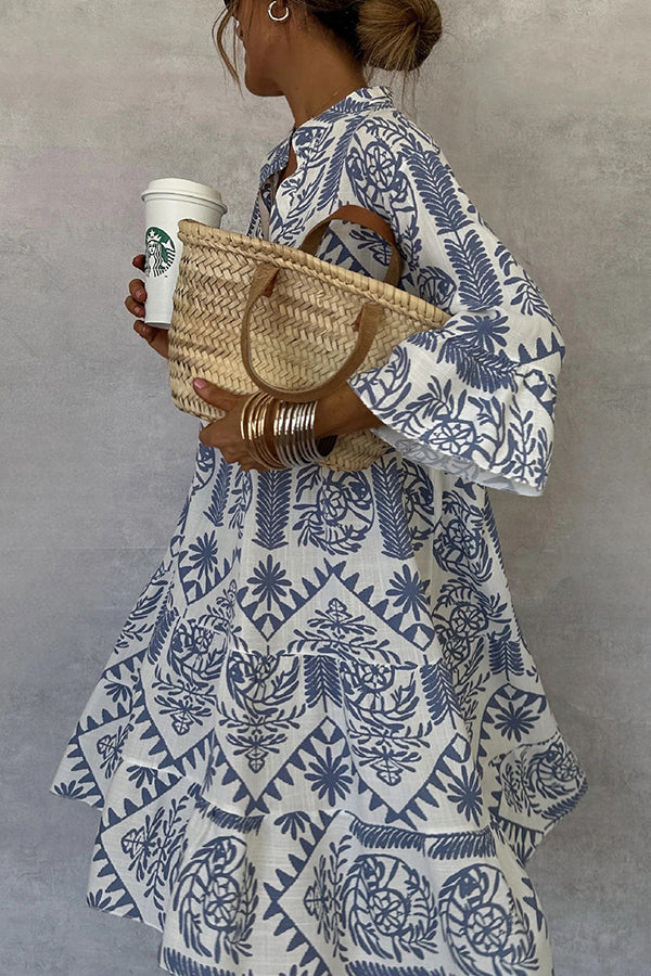 Stylish Printed V-Neck Bell Sleeve Mini Dress for Women | Flowy Summer Party Outfit | Perfect for Date Night, Beach Vacation & Casual Wear