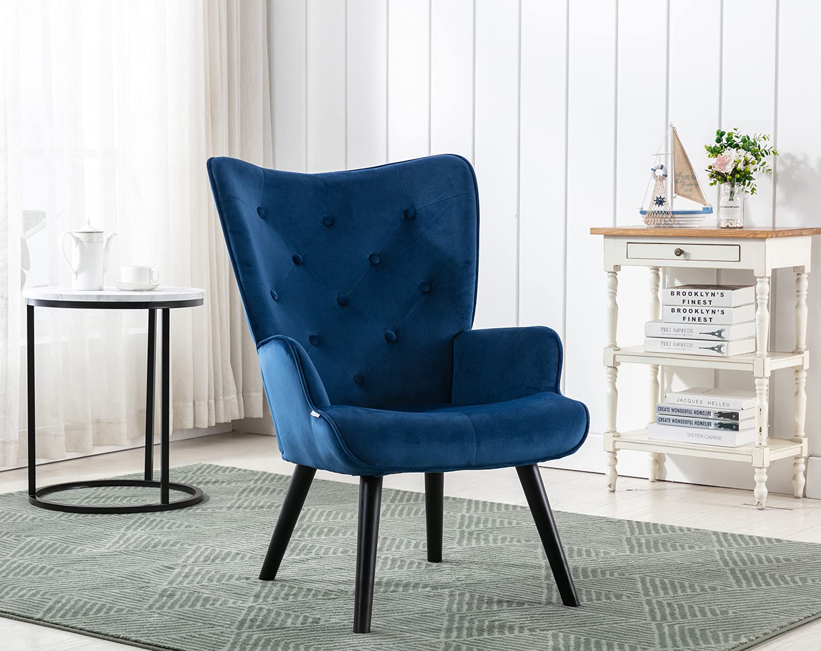 Baysitone Modern Velvet Accent Chair - High Back Comfortable Lounge Chair for Living Room & Bedroom, Navy Blue Upholstered Compact Side Chair - Perfect for Reading Nook, Home Office or Small Space Decor