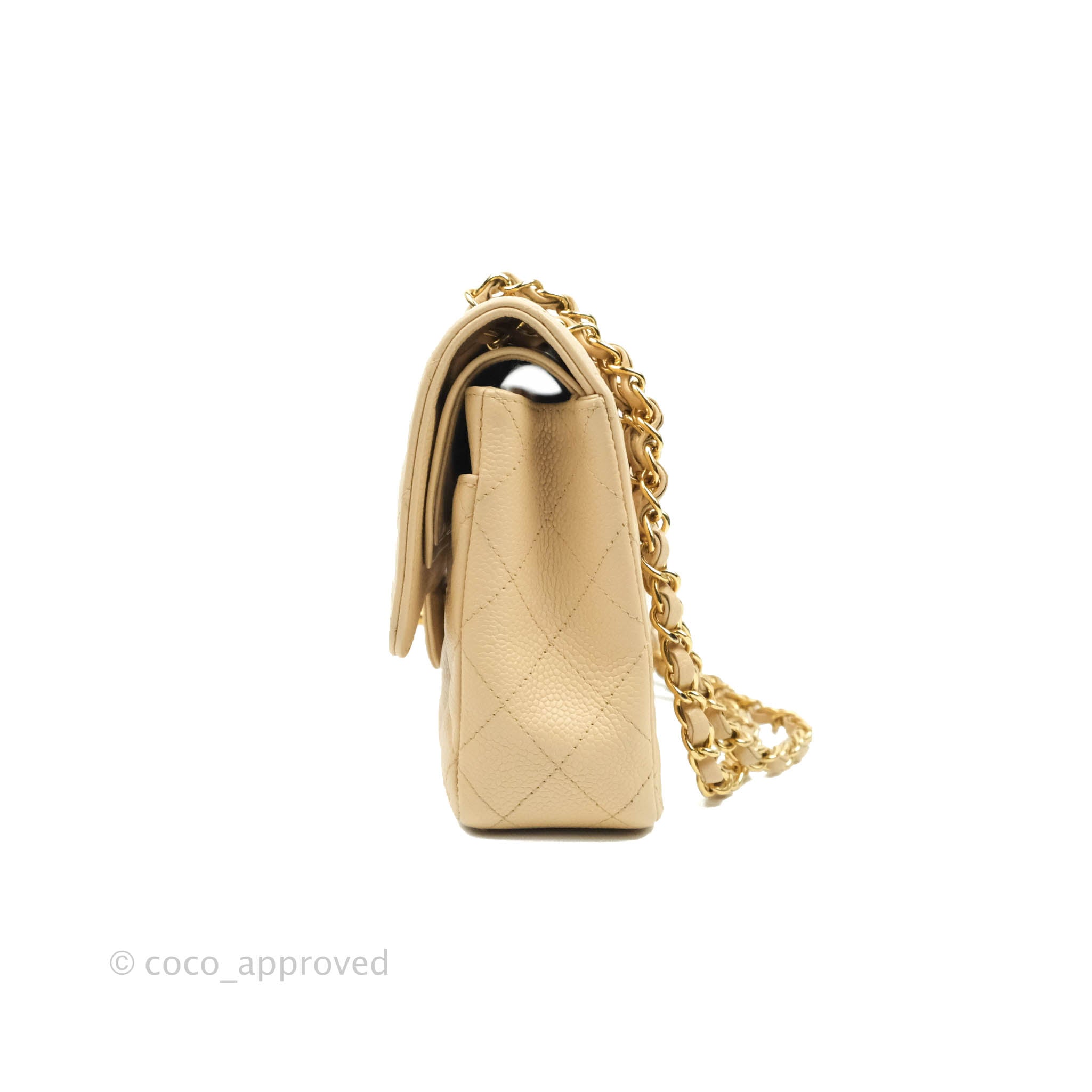 Chanel Classic Medium Double Flap Bag in Beige Caviar Leather with Gold Hardware - Luxury Designer Handbag for Women, Perfect for Work, Evening Events & Special Occasions