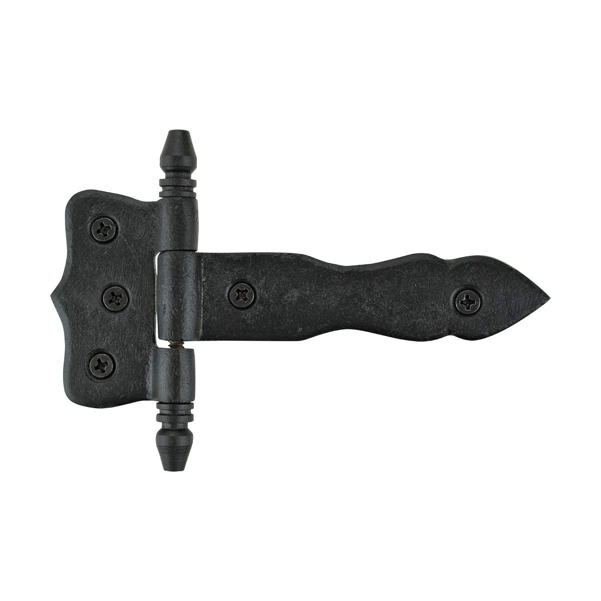 5 Inch Black Wrought Iron Antique Style Barn Door Hinges - Decorative Flush Mount Cast Iron Shed Hinges with Hardware (Pack of 3) - Perfect for Barn Doors, Sheds, Garage Doors & Rustic Home Decor